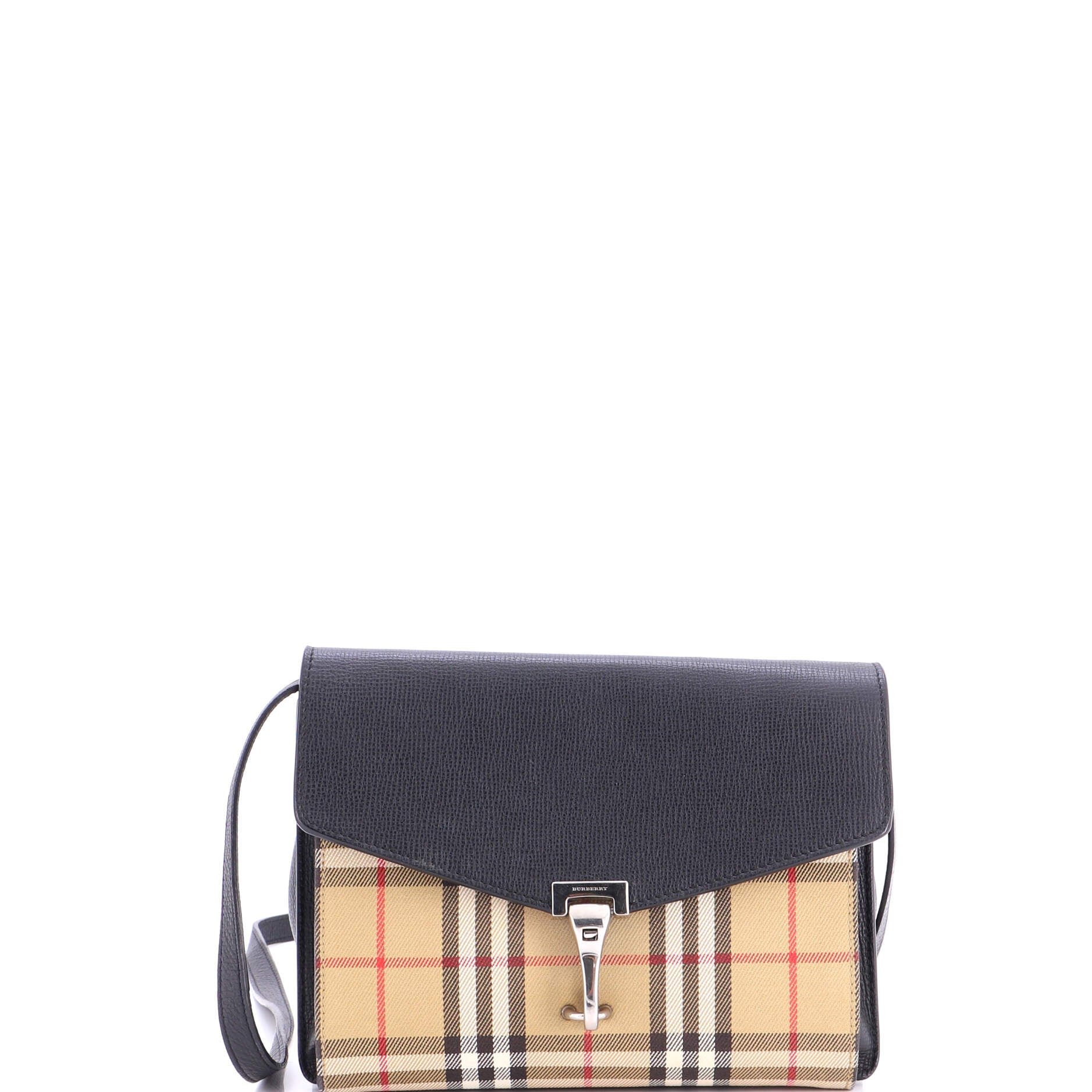 Macken Crossbody Bag Leather and Vintage Check Canvas Small