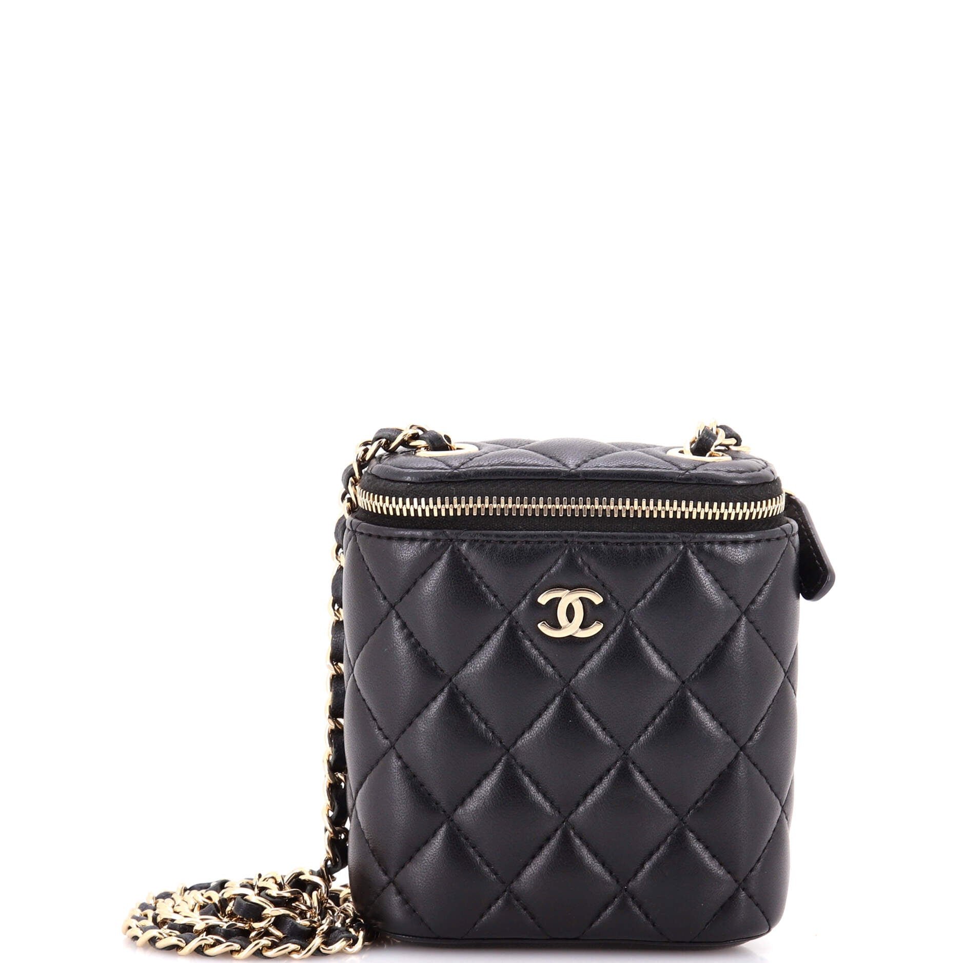 Vertical Classic Vanity Case with Chain Quilted Lambskin Small