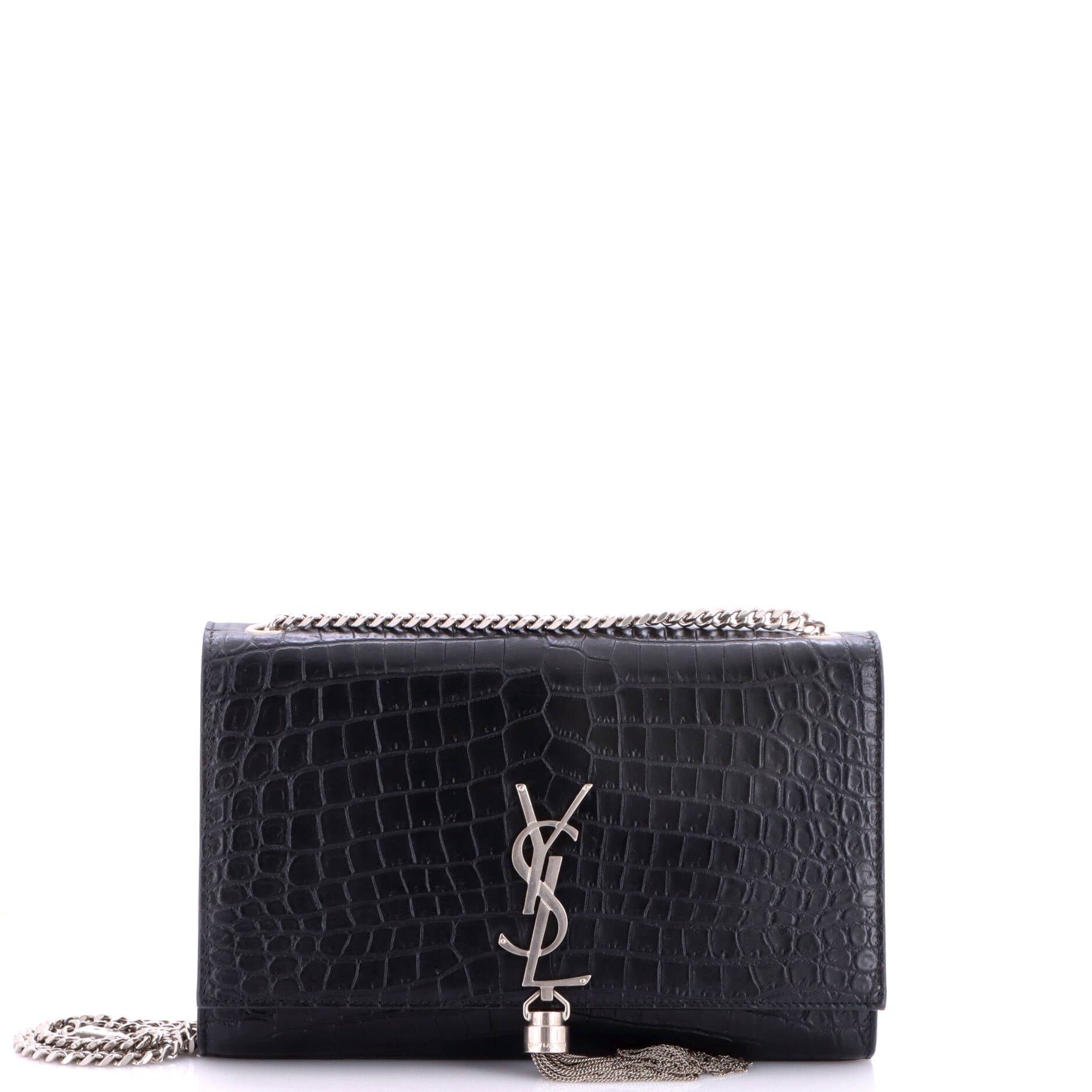 Classic Monogram Tassel Crossbody Bag Crocodile Embossed Leather Medium
