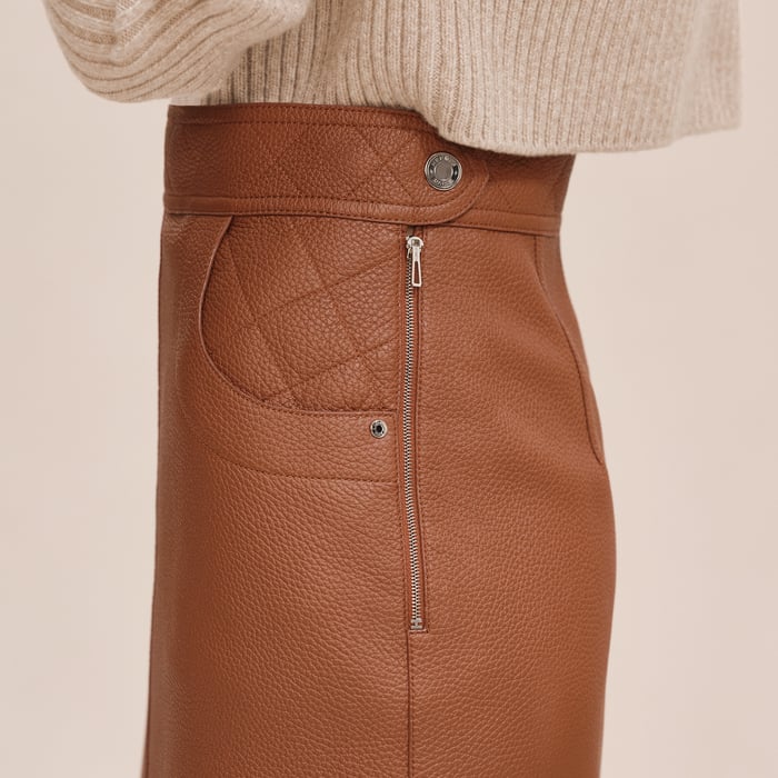 Marron Fauve Miniskirt With Quilted Detail
