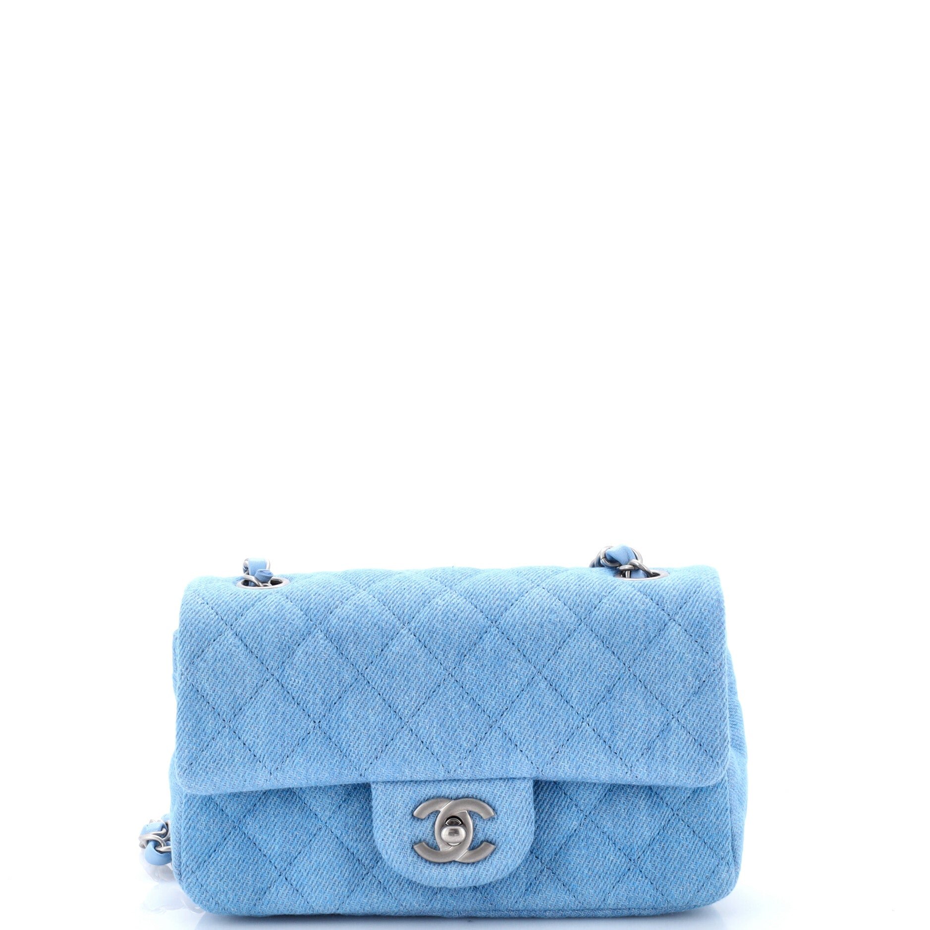 Classic Single Flap Bag Quilted Denim Mini