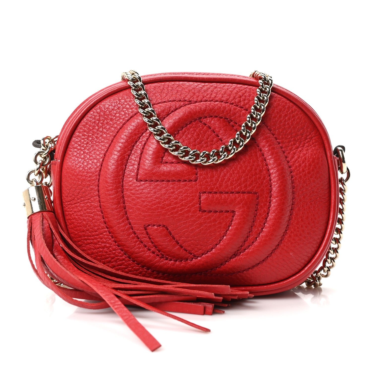 Gucci Pebbled Calfskin Mini Soho Chain Bag Tabasco Red