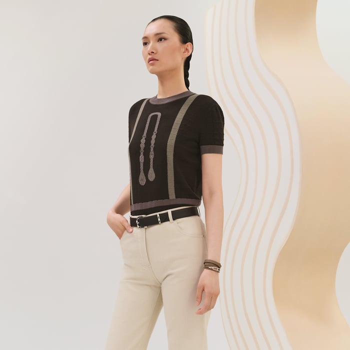 Marron Fusain "Coaching" Short-sleeve Sweater