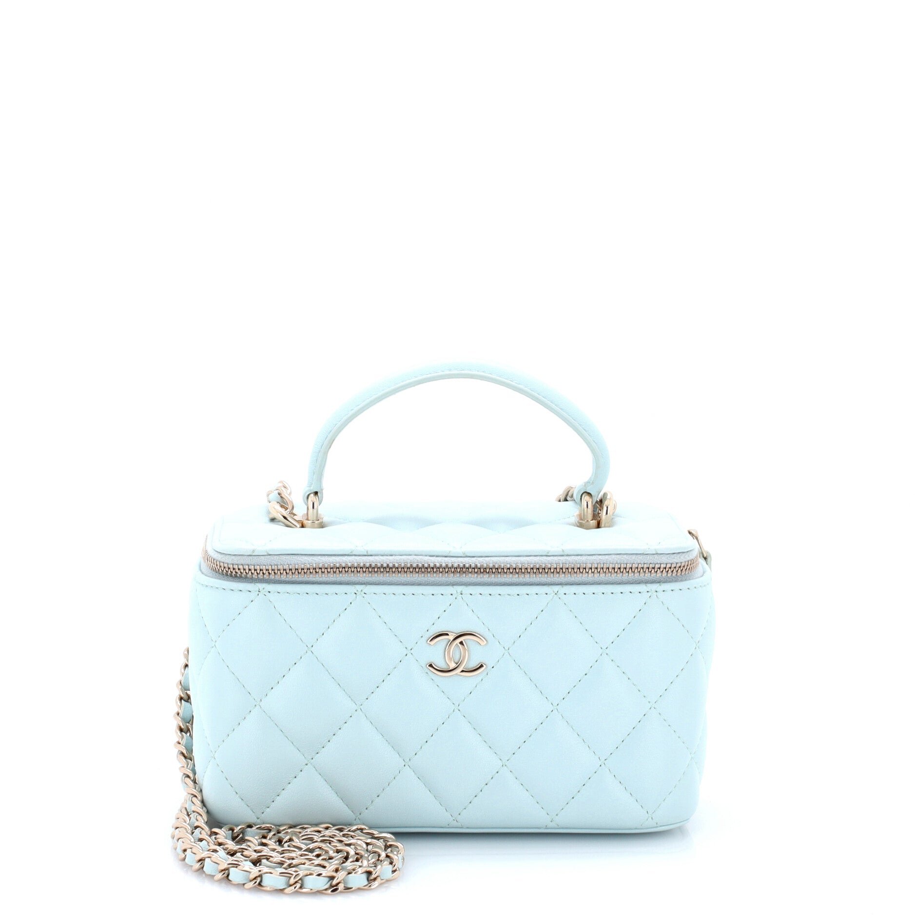 Classic Top Handle Vanity Case with Chain Quilted Lambskin Small