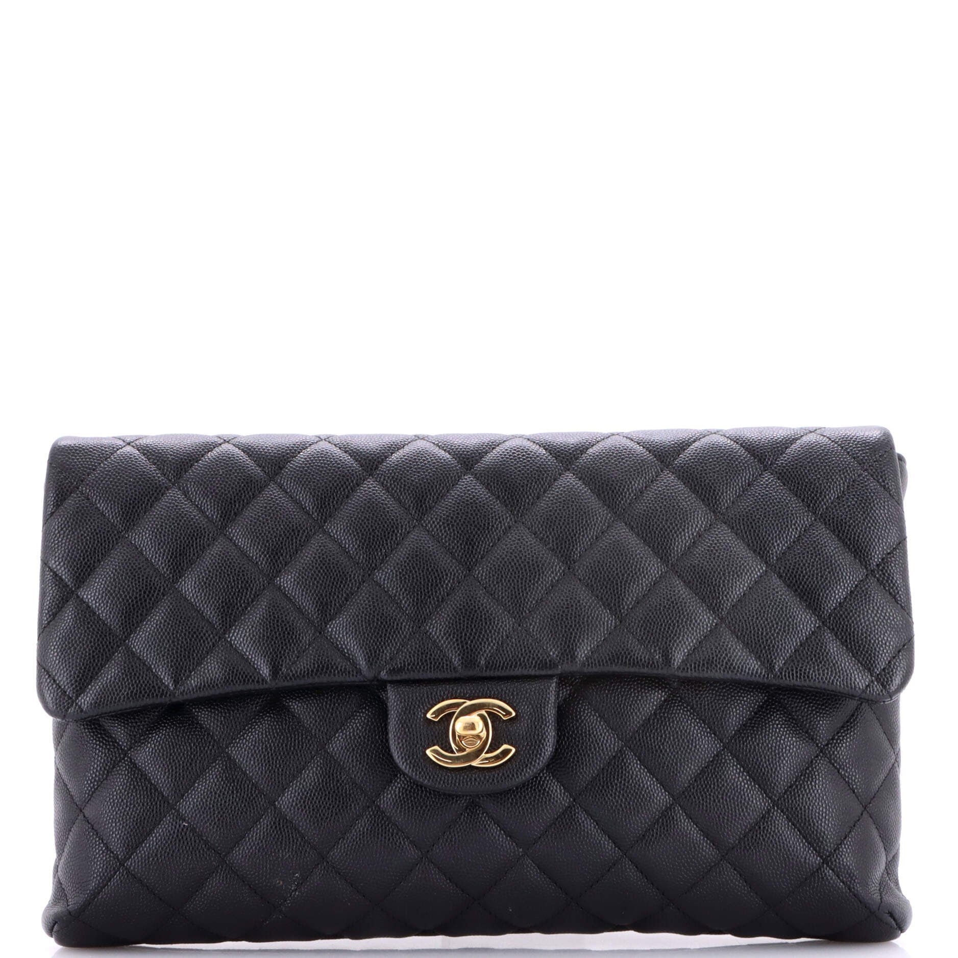 Classic Flap Clutch Quilted Caviar