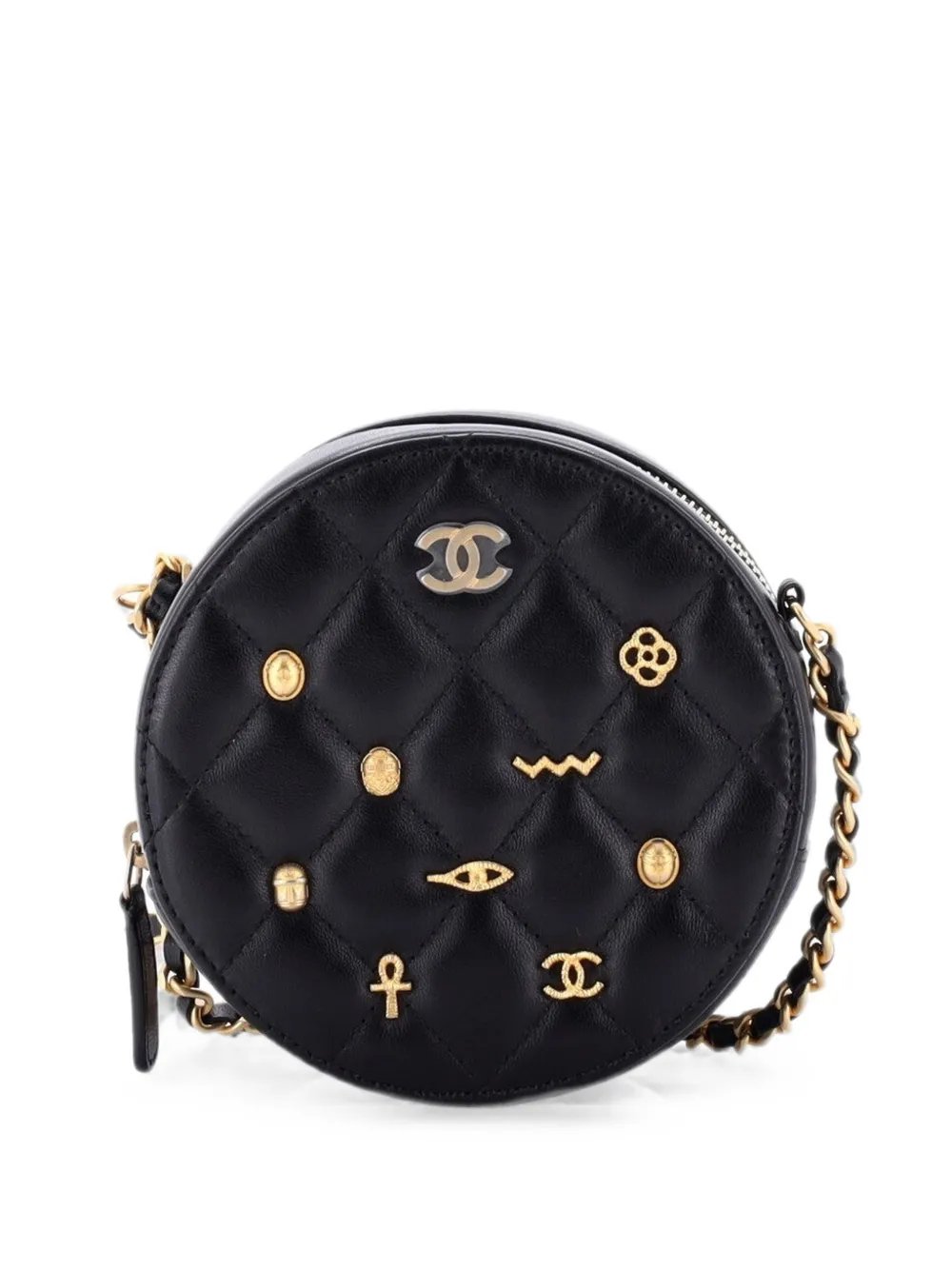 Egyptian Amulet Round Chain Quilted Calfskin Mini clutch bag