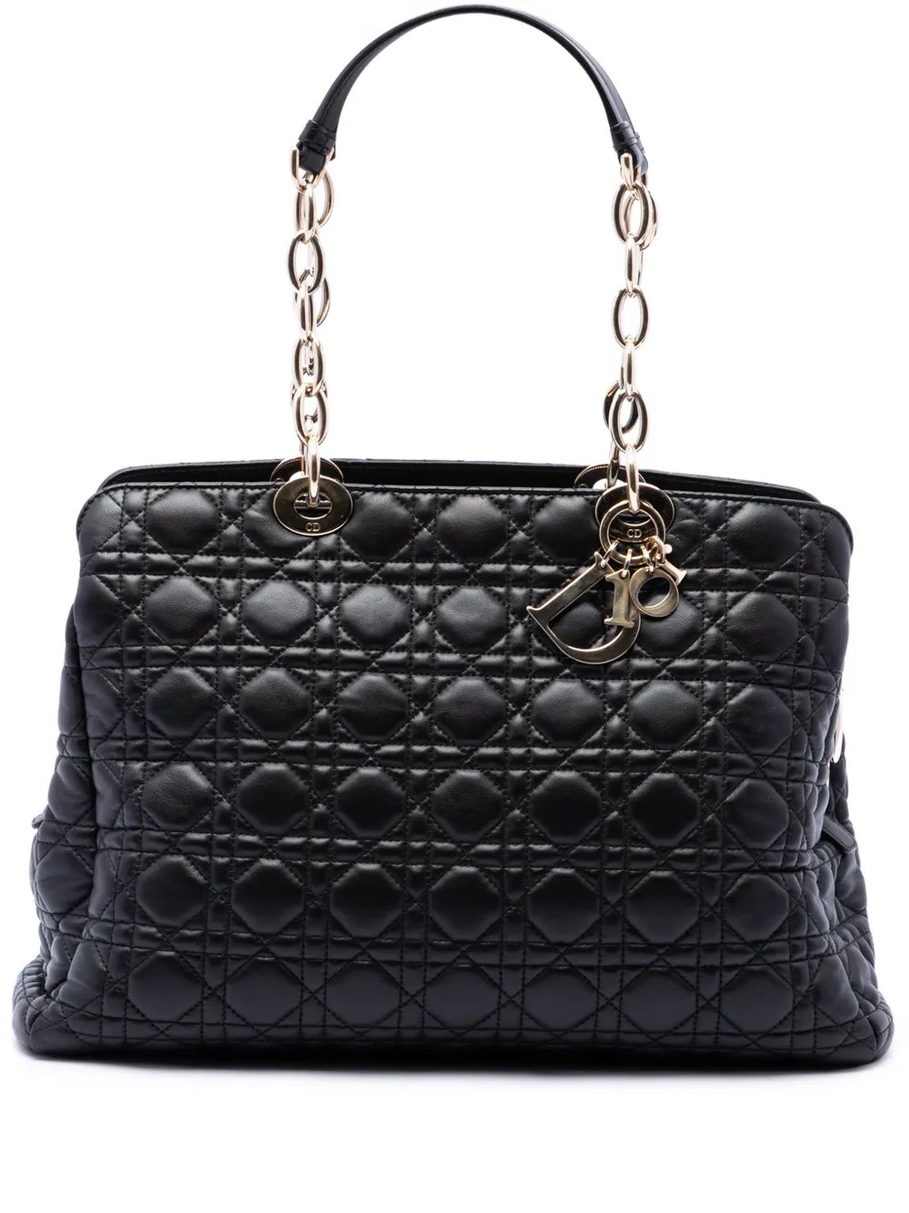 2014 Large Lambskin Cannage Soft Zipped Lady Dior Shopping tote bag