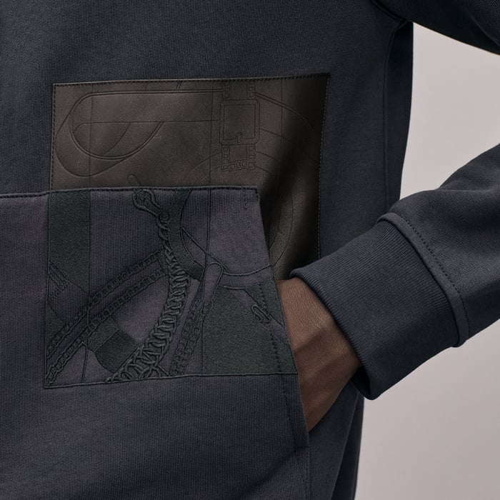 Bleu Nuit "Eperon d'Or En Perspective" Zipped Hooded Sweater