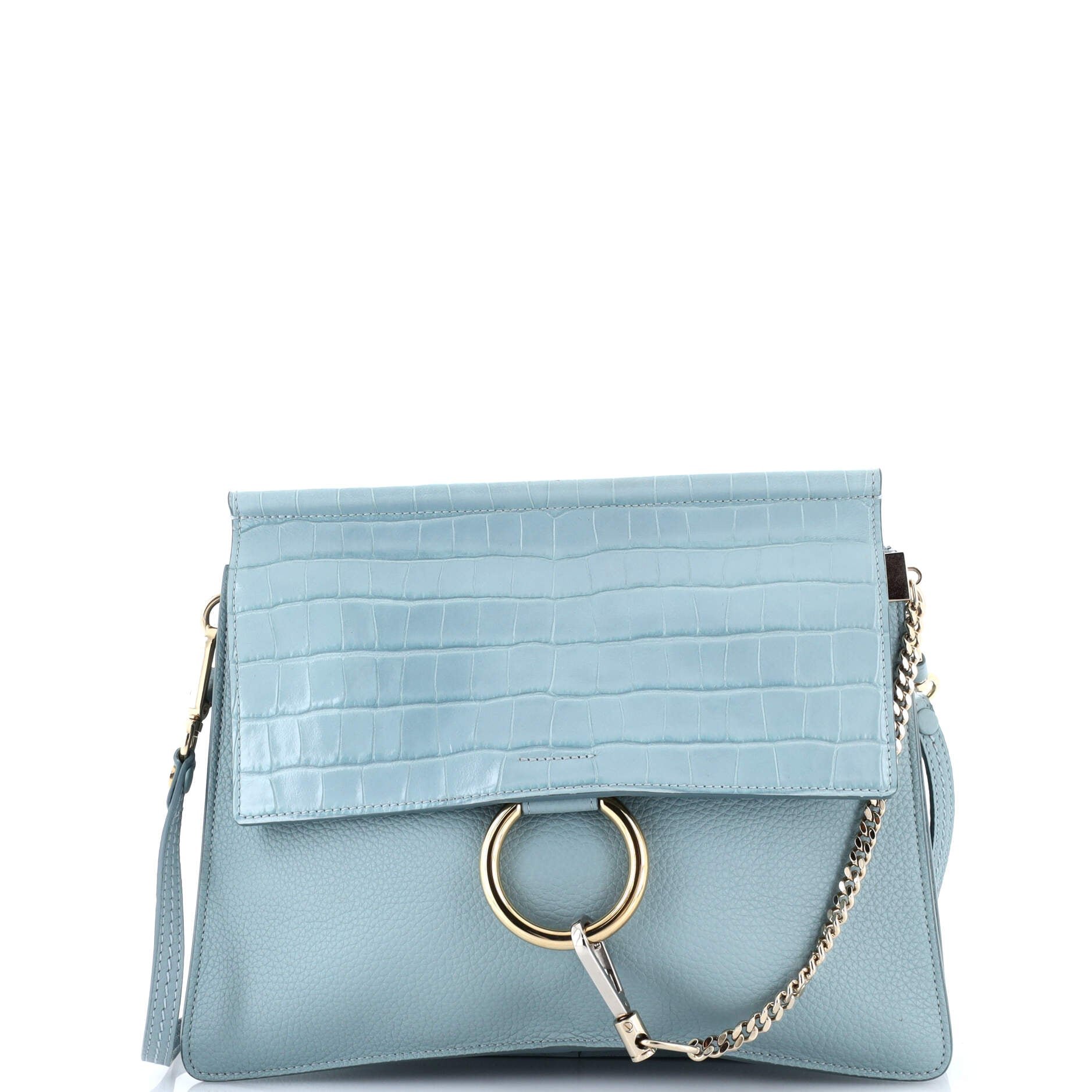 Chloe Faye Shoulder Bag Crocodile Embossed Leather with Leather Medium