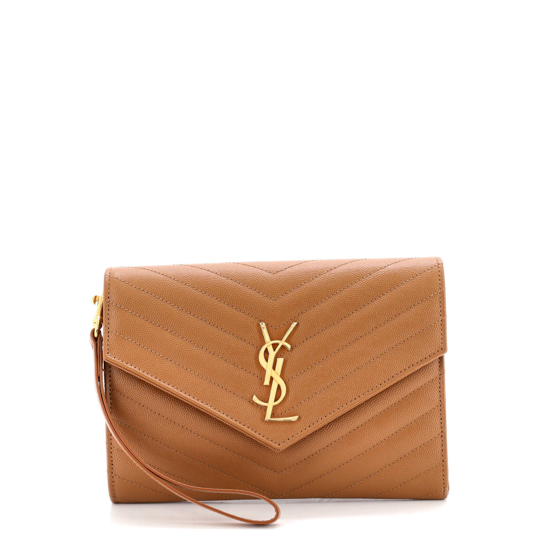 Classic Monogram Envelope Wristlet Clutch Matelasse Chevron Leather
