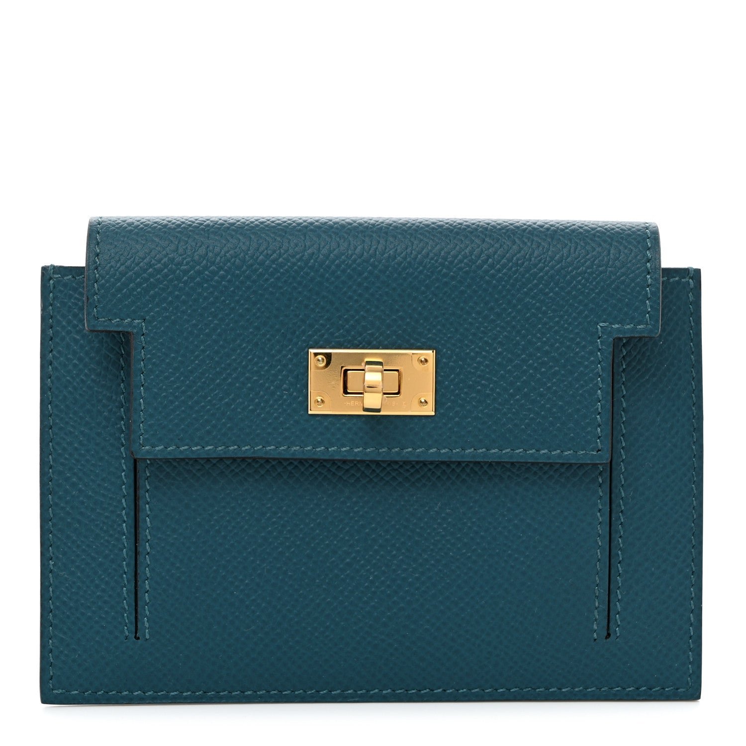 Hermes Epsom Kelly Pocket Compact Wallet Vert Bosphore