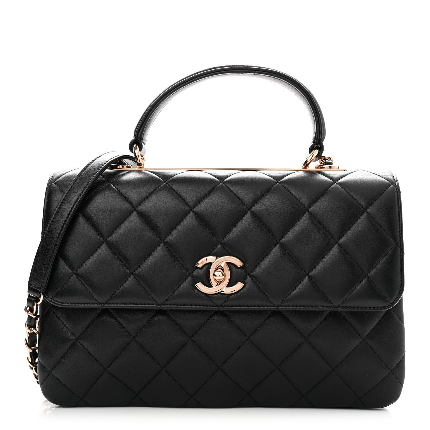 Chanel Lambskin Quilted Medium Trendy CC Flap Dual Handle Bag Black