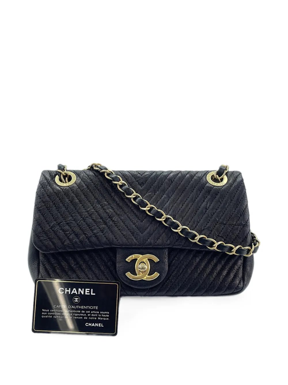 Chevron CC turn-lock shoulder bag