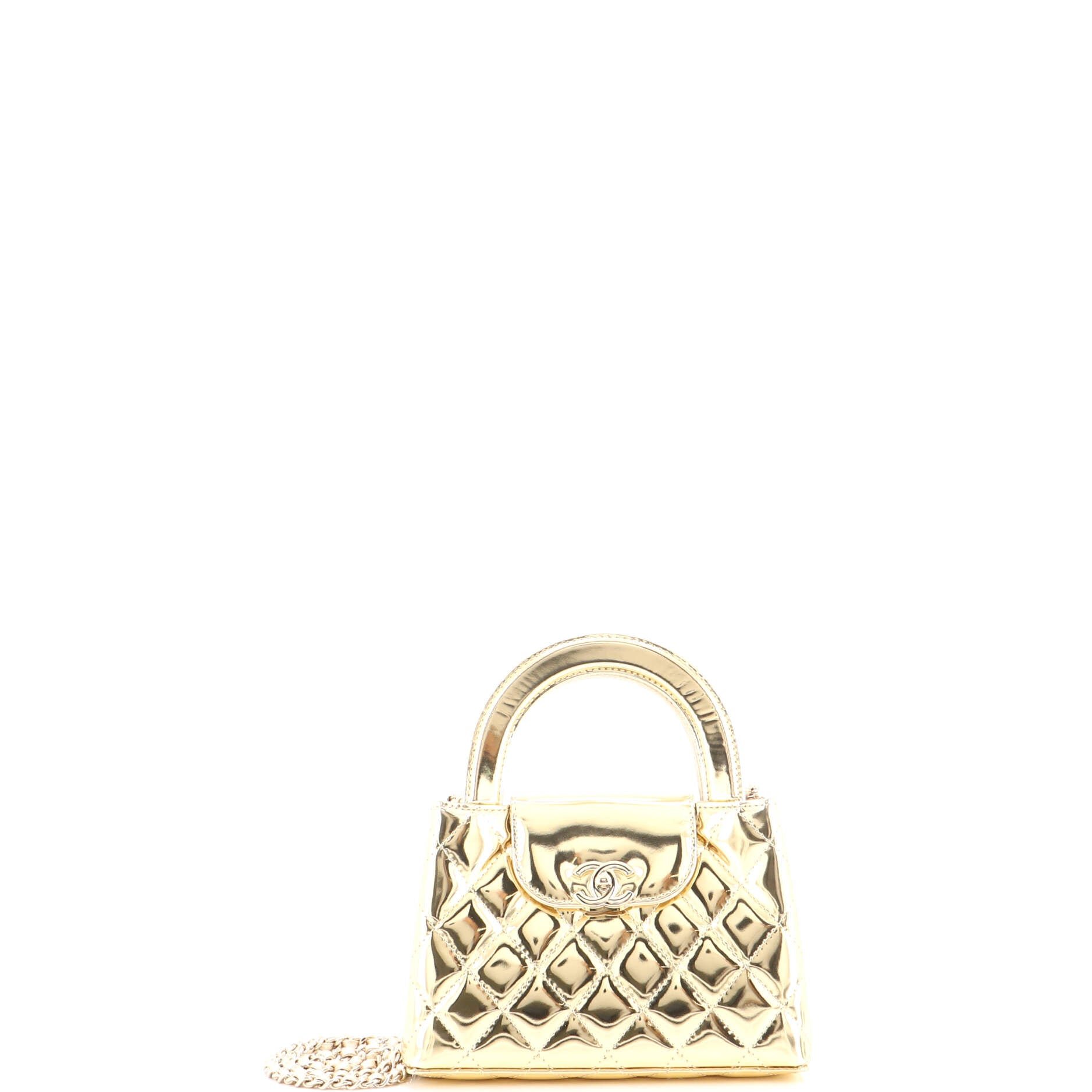 Kelly Top Handle Shopping Bag Quilted Metallic Lambskin Mini