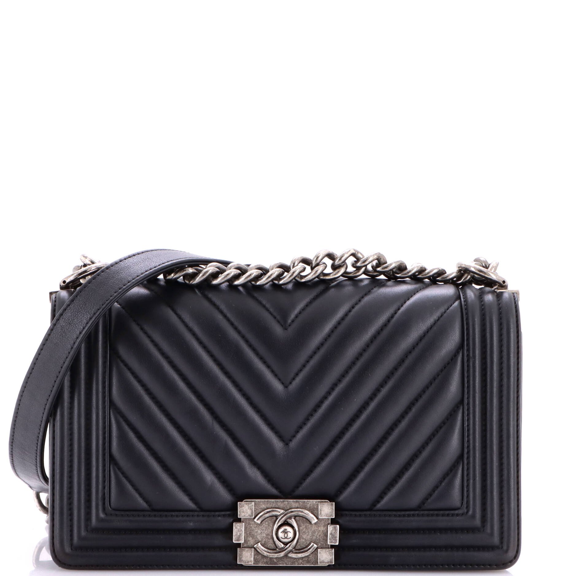 Chanel Boy Flap Bag Chevron Calfskin Old Medium