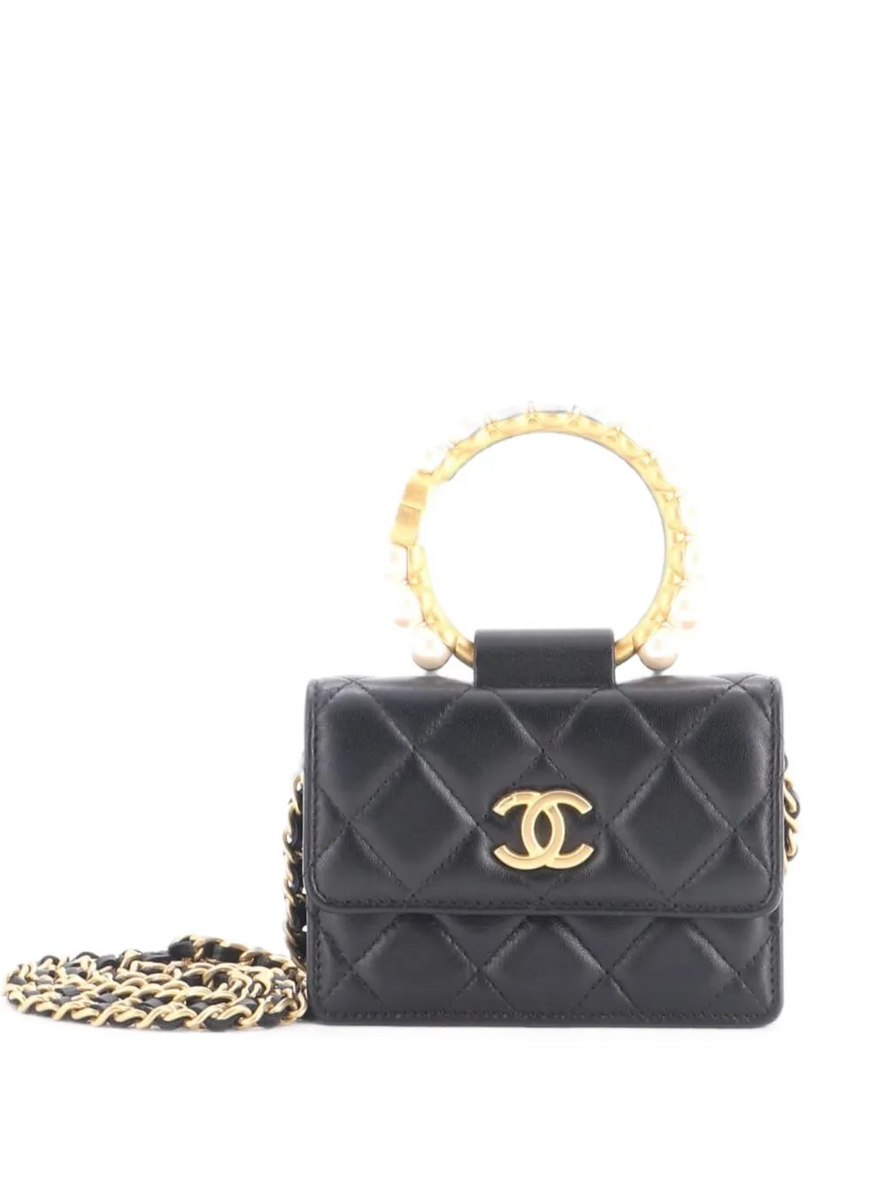 Pearl Crown with Chain Quilted Lambskin clutch bag