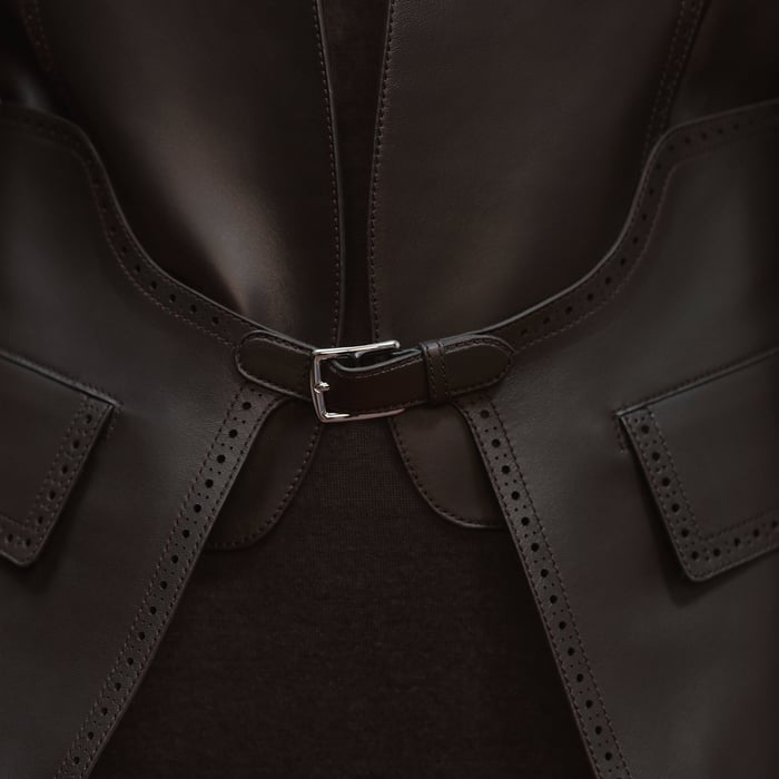 Marron Ébène Suit Jacket With Perforated Details