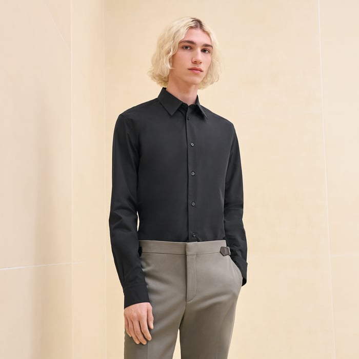 Noir Fitted Shirt With Louis Collar