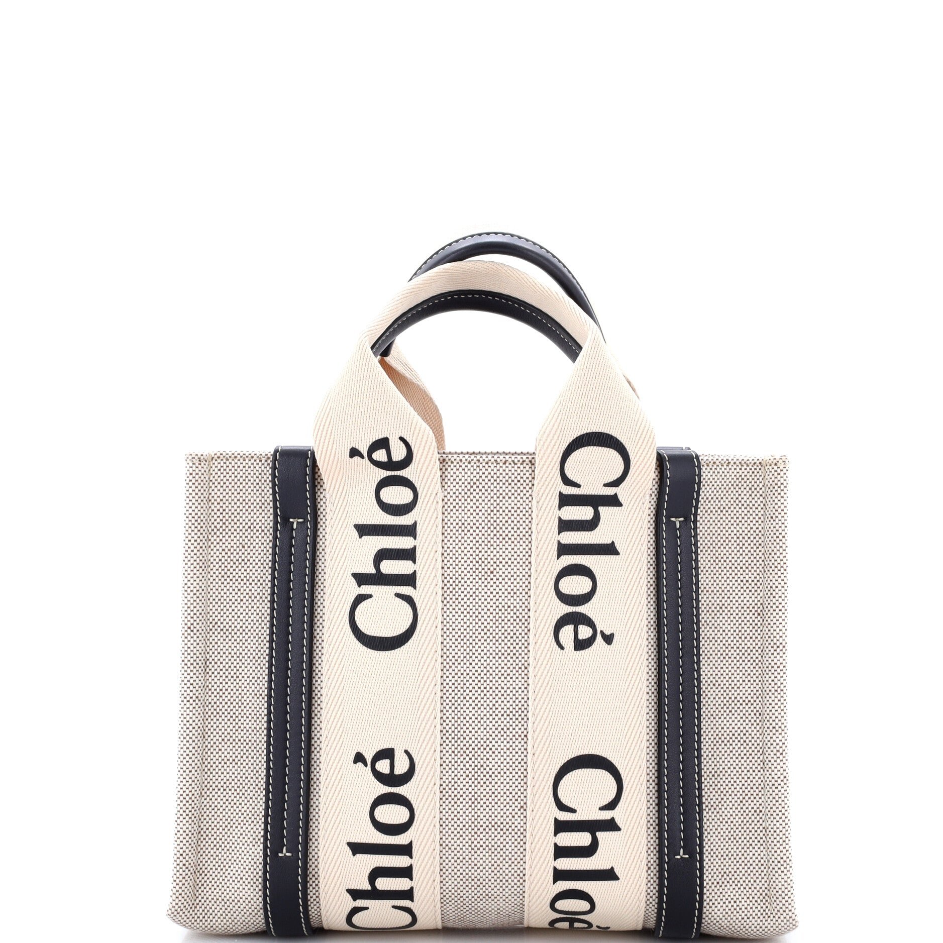 Chloe Woody Tote Canvas with Leather Small