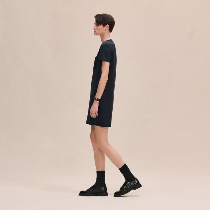 Bleu Noir Embroidered Pocket Dress