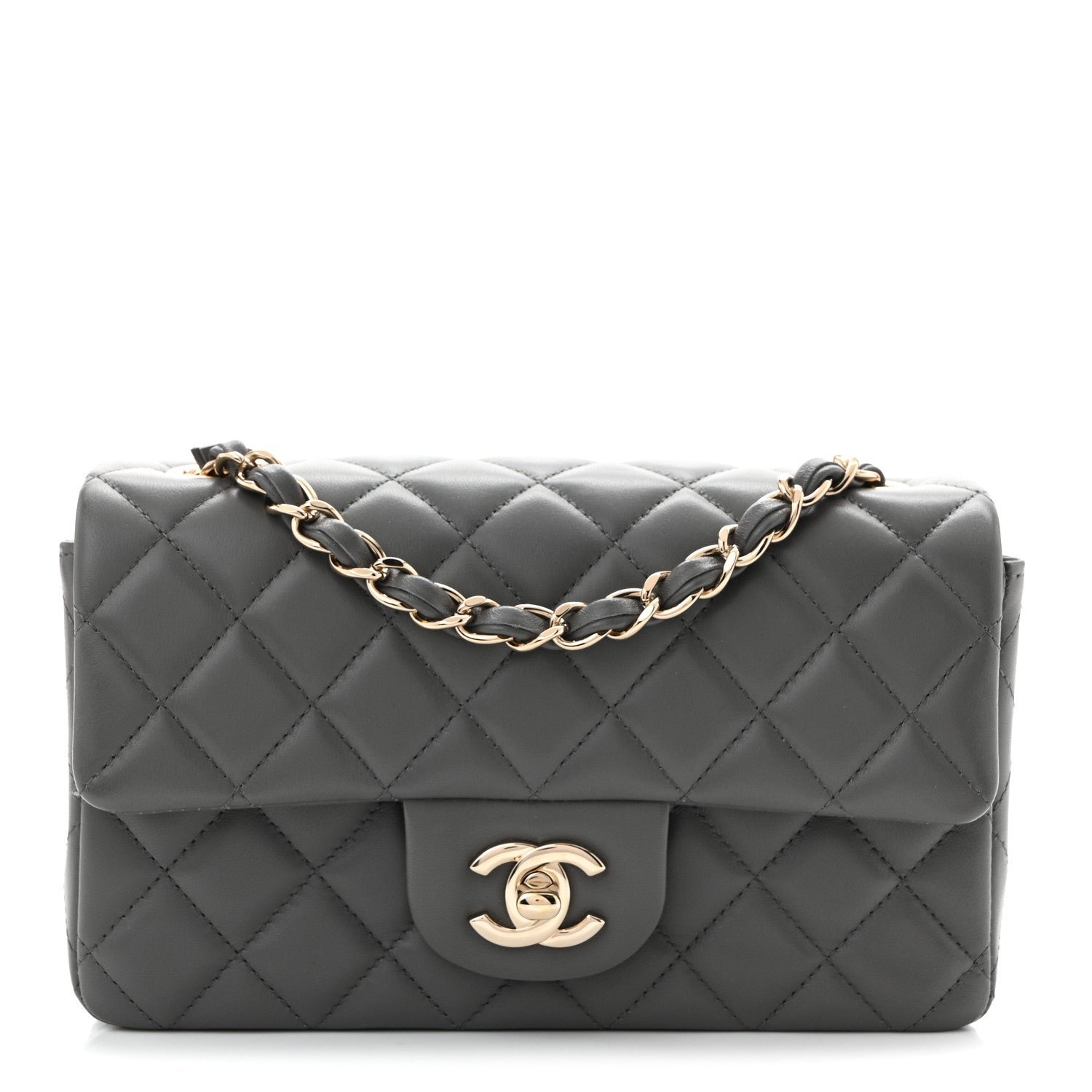 Chanel Lambskin Quilted Mini Rectangular Flap Dark Grey
