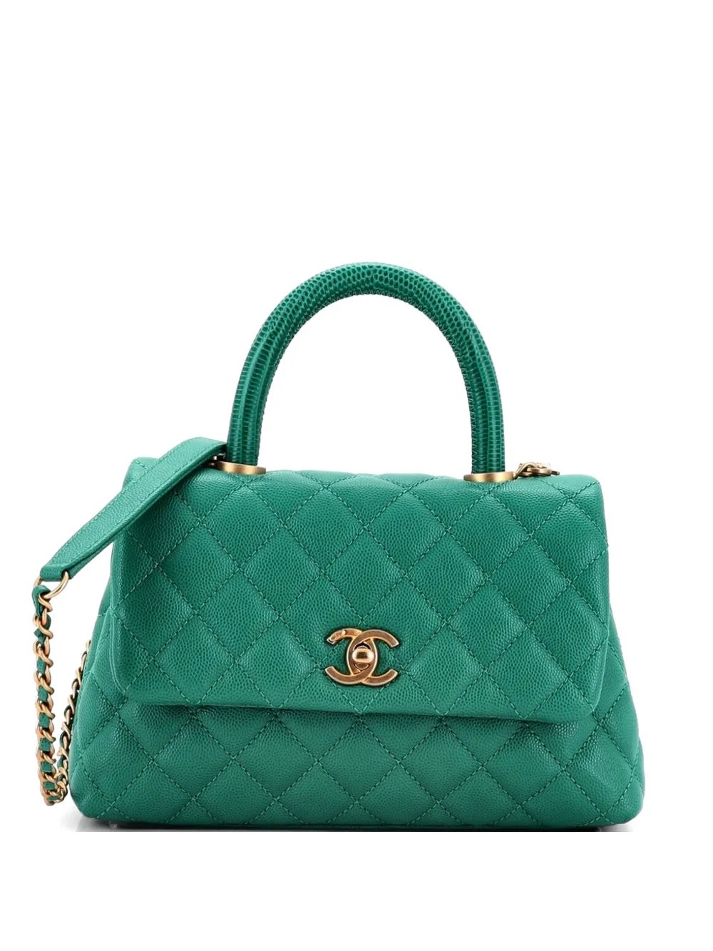 Coco Top Handle Bag Quilted Caviar with Lizard Embossed Handle Mini satchel
