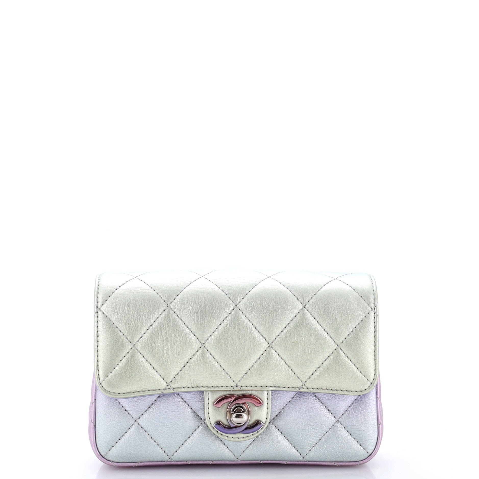 CC Chain Handle Flap Clutch Quilted Gradient Metallic Calfskin with Gradient Hardware