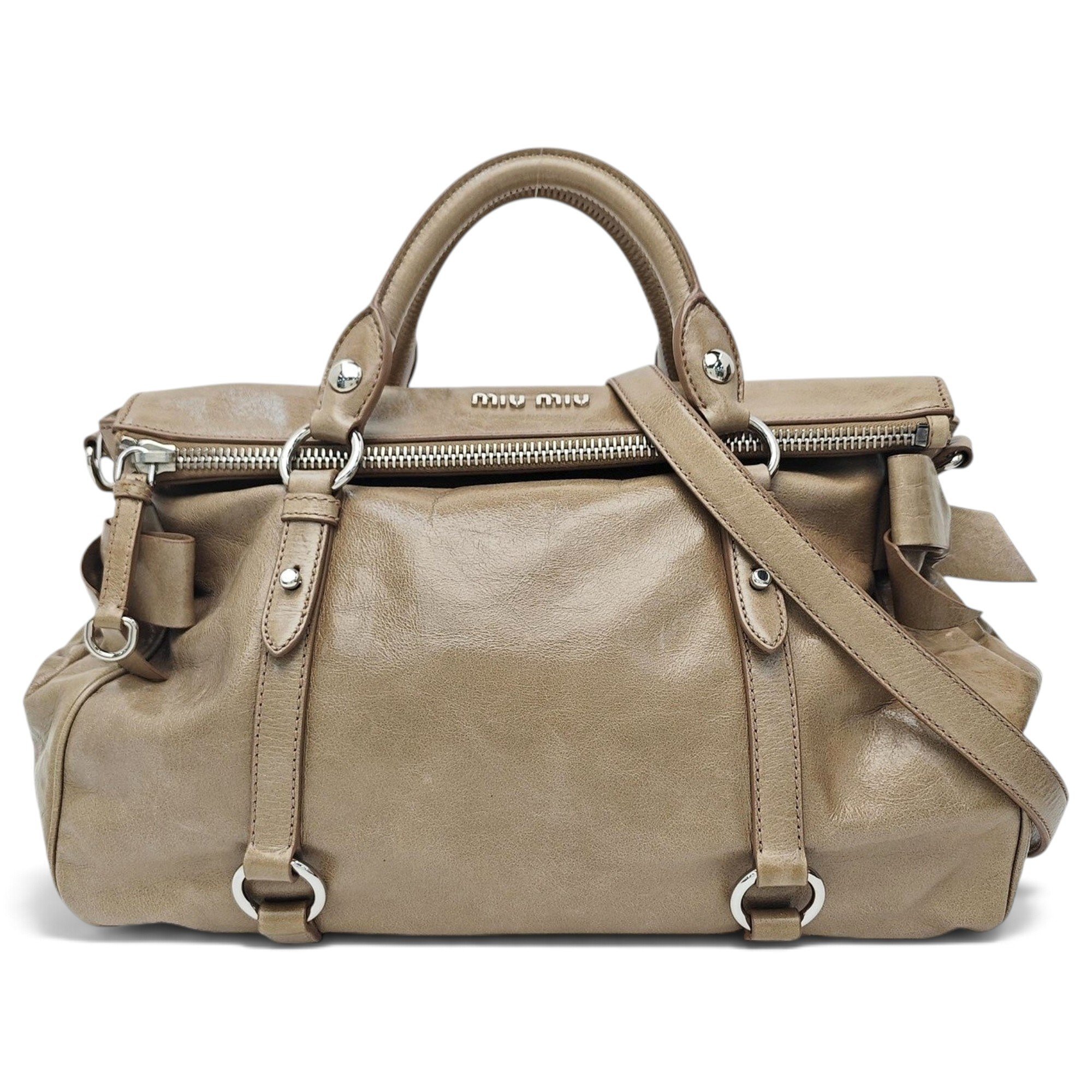 Bow bag leather handbag