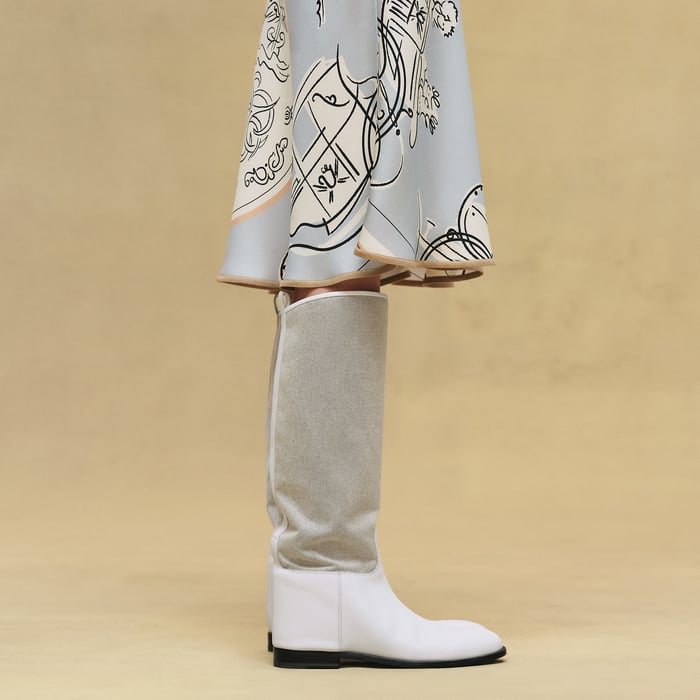 Gris Paruline "Ex-libris a Main Levee" Short-sleeve Twillaine Long Dress