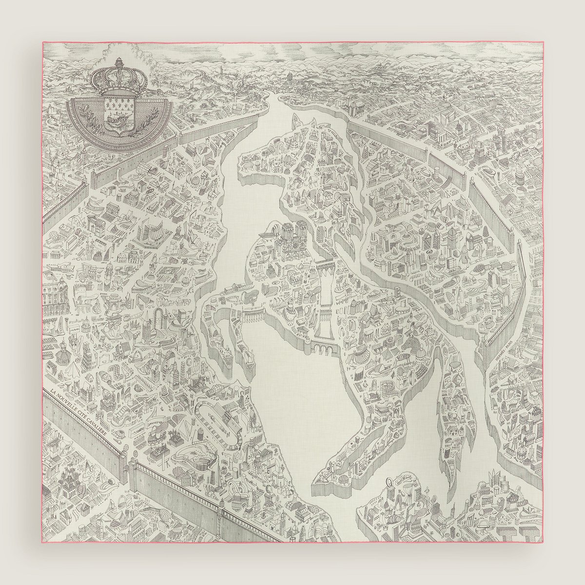 Hermès La Nouvelle Cite Cavaliere shawl 140 Blanc/Gris/Rose | BagUSeek