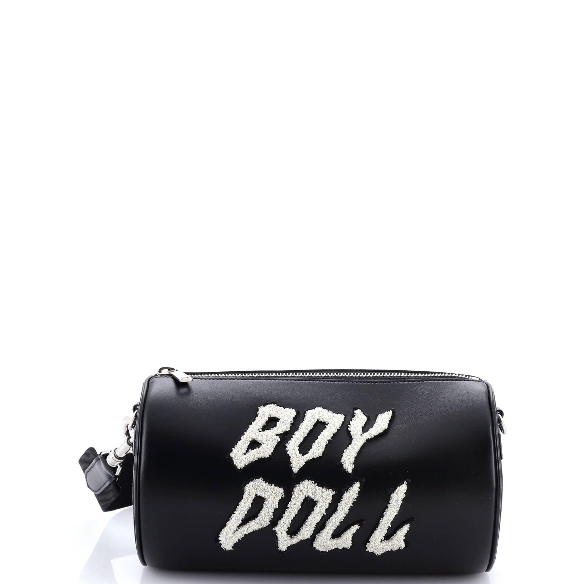 Cylinder Shoulder Bag Leather with Applique