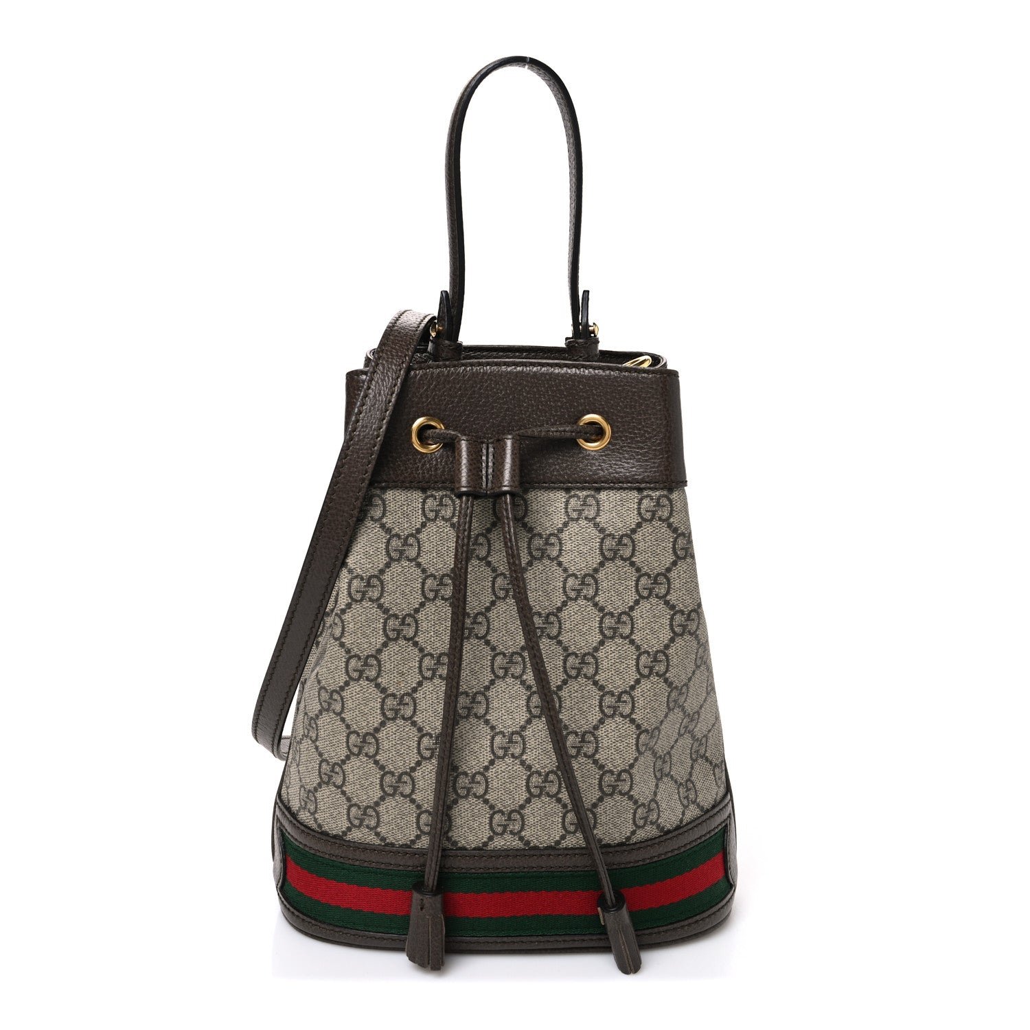 Gucci GG Supreme Monogram Web Small Ophidia Bucket Bag Brown