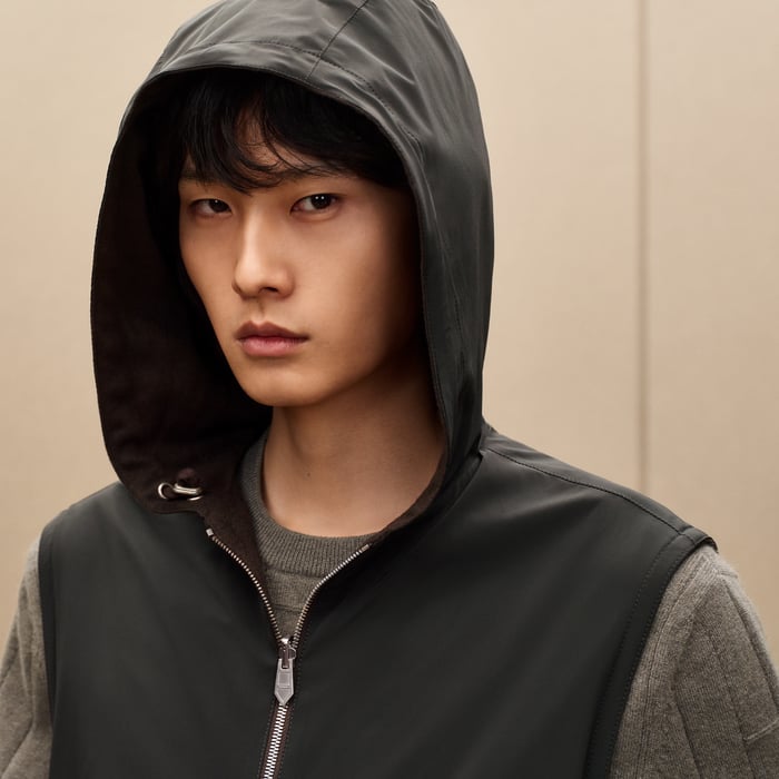 Taupe Reversible Hooded Vest