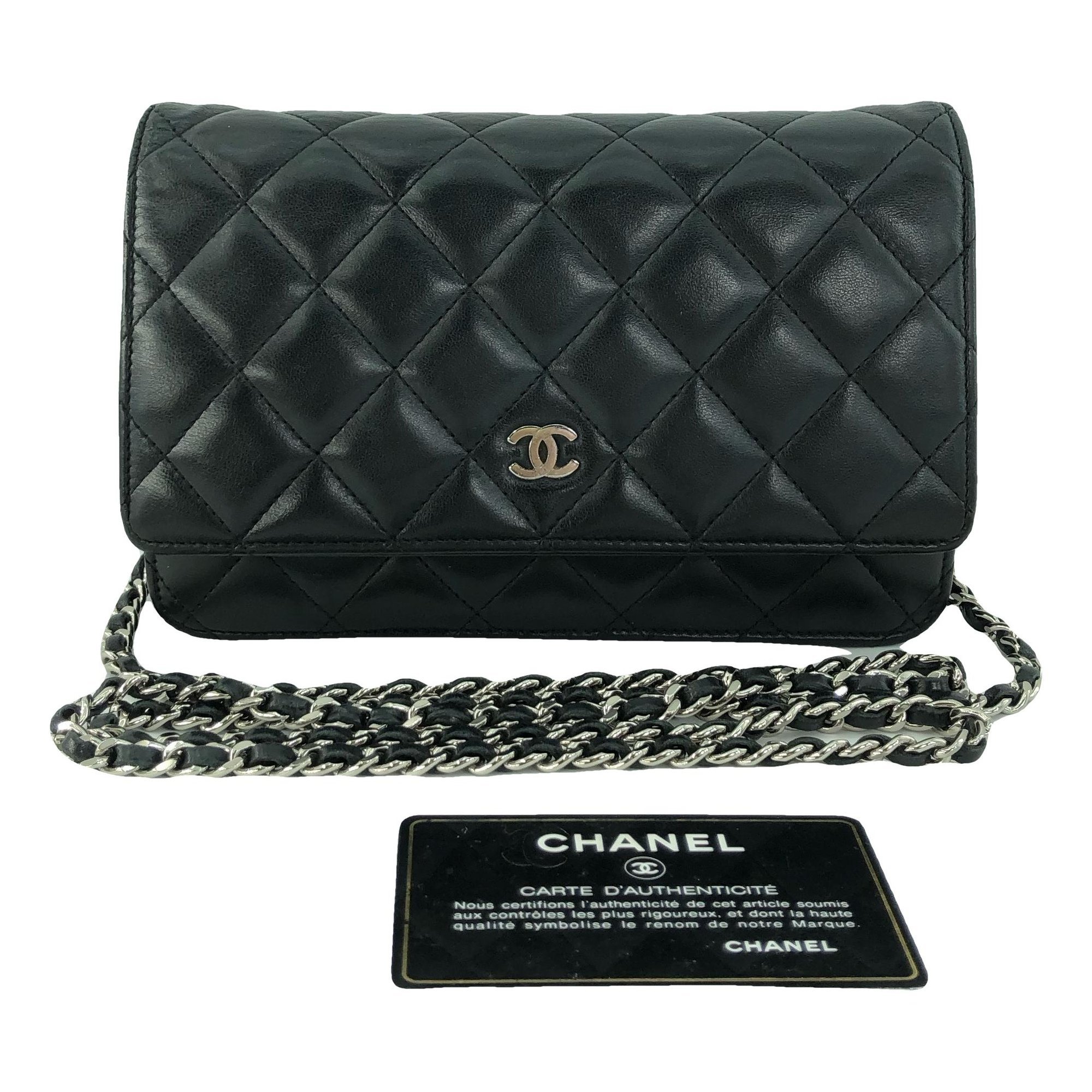 Trendy CC Wallet on Chain leather handbag