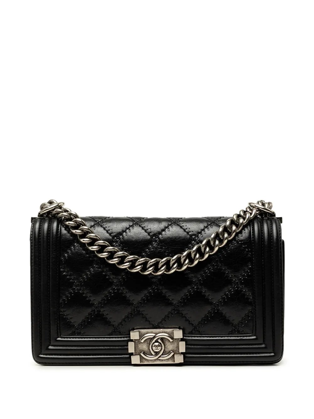 2013-2014 Old Medium Quilted Lambskin Double Stitch Boy Flap crossbody bag