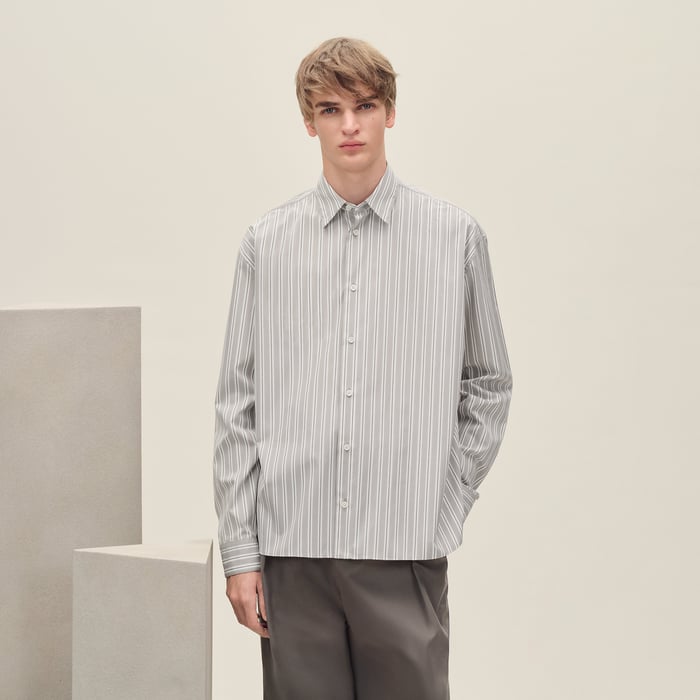 Gris "Rayures Fond Colore" Boxy Fit Shirt With Louis Collar