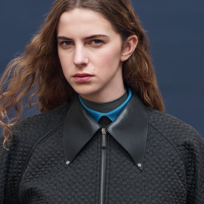 Gris Nuit "H Kelly" Mixed Leather Quilted Jacket