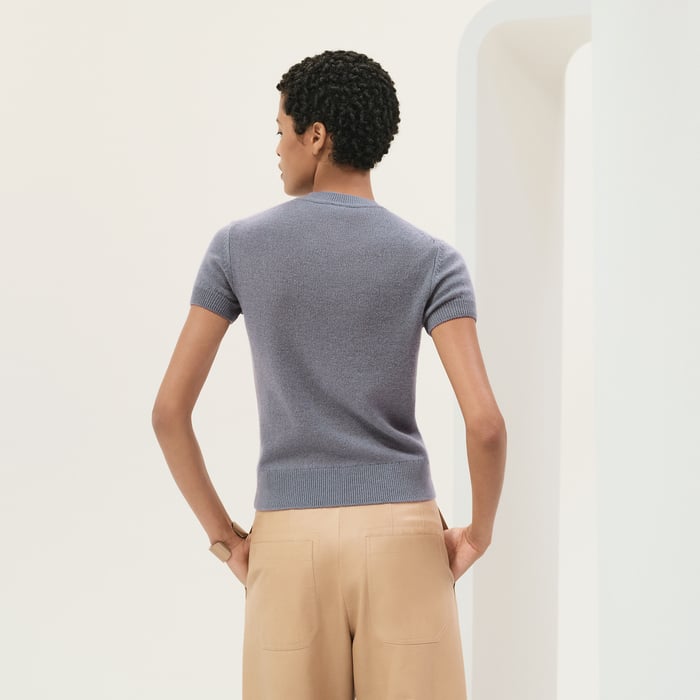 Bleu Cordiérite Cashmere Short-sleeve Sweater