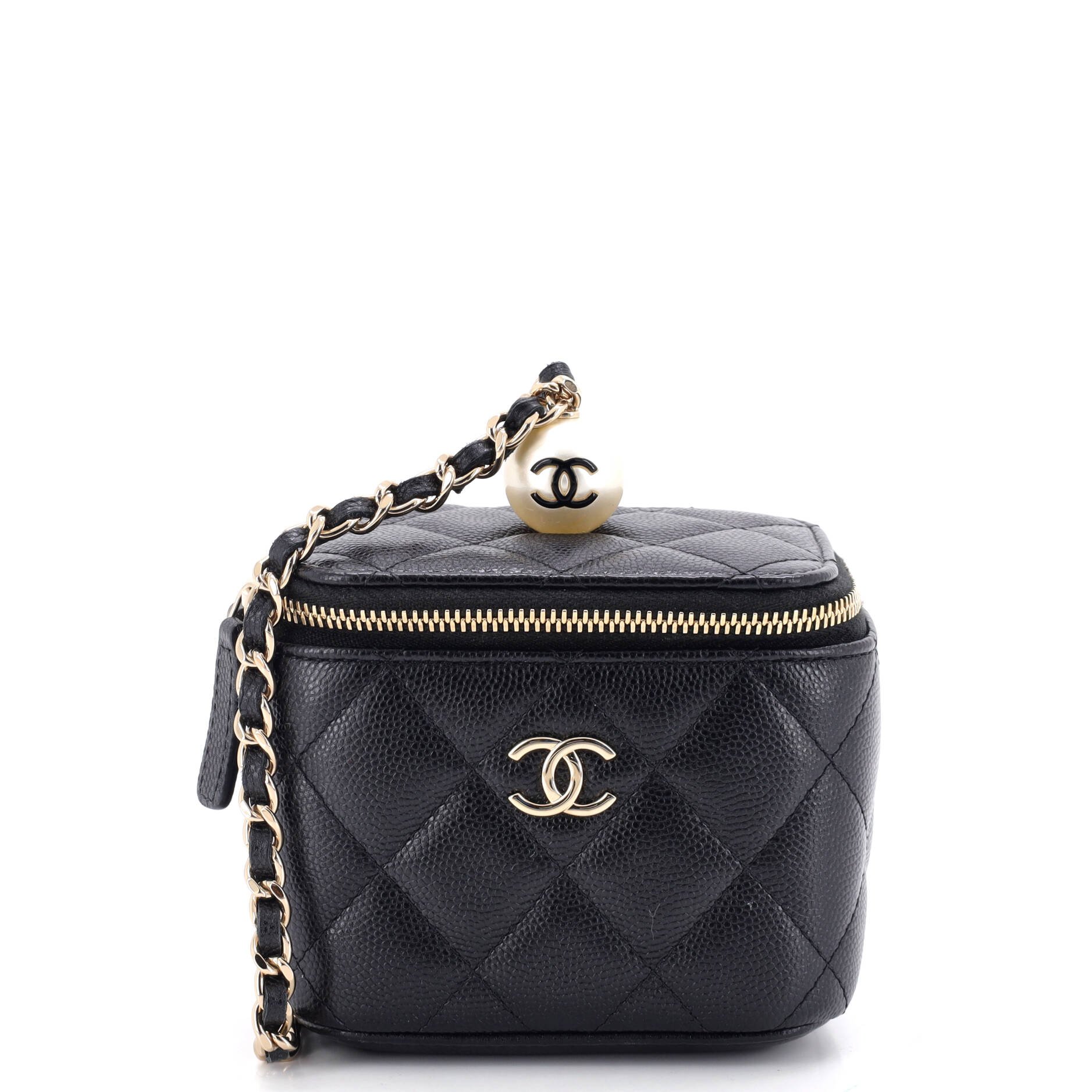 Classic Pearl Vanity Case with Chain Quilted Caviar Mini