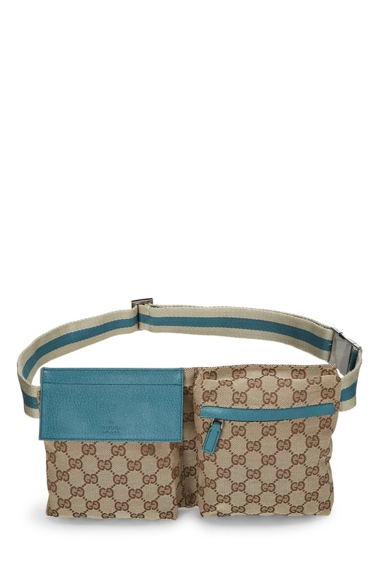 Blue Original GG Canvas Web Double Pocket Waist Pouch
