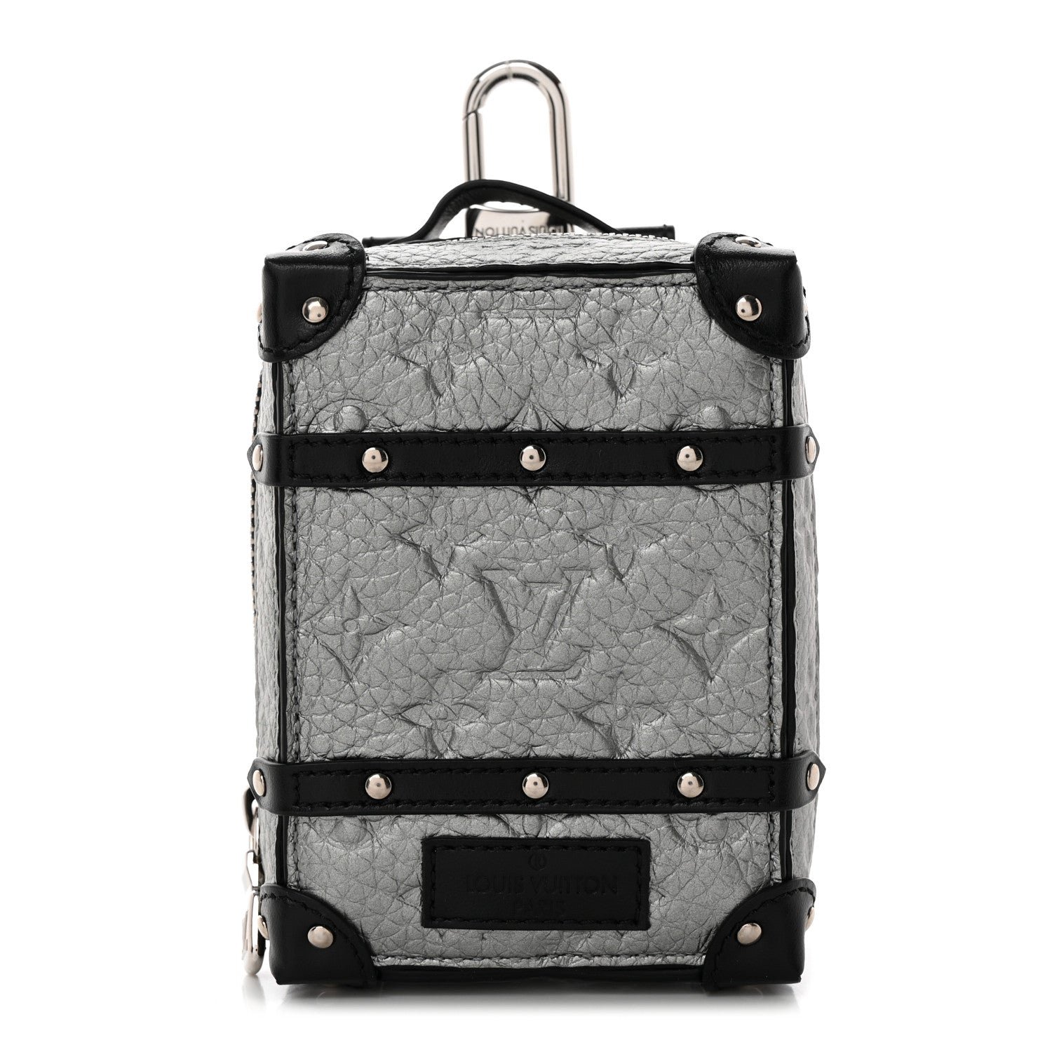 Louis Vuitton Monogram Taurillon Soft Trunk Backpack Pouch Bag Charm Key Ring Silver