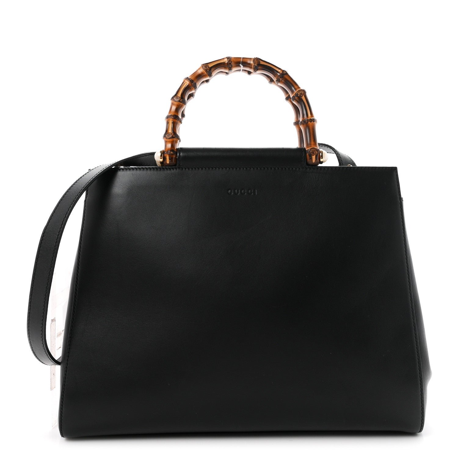 Gucci Nappa Bamboo Medium Nymphaea Top Handle Bag Black