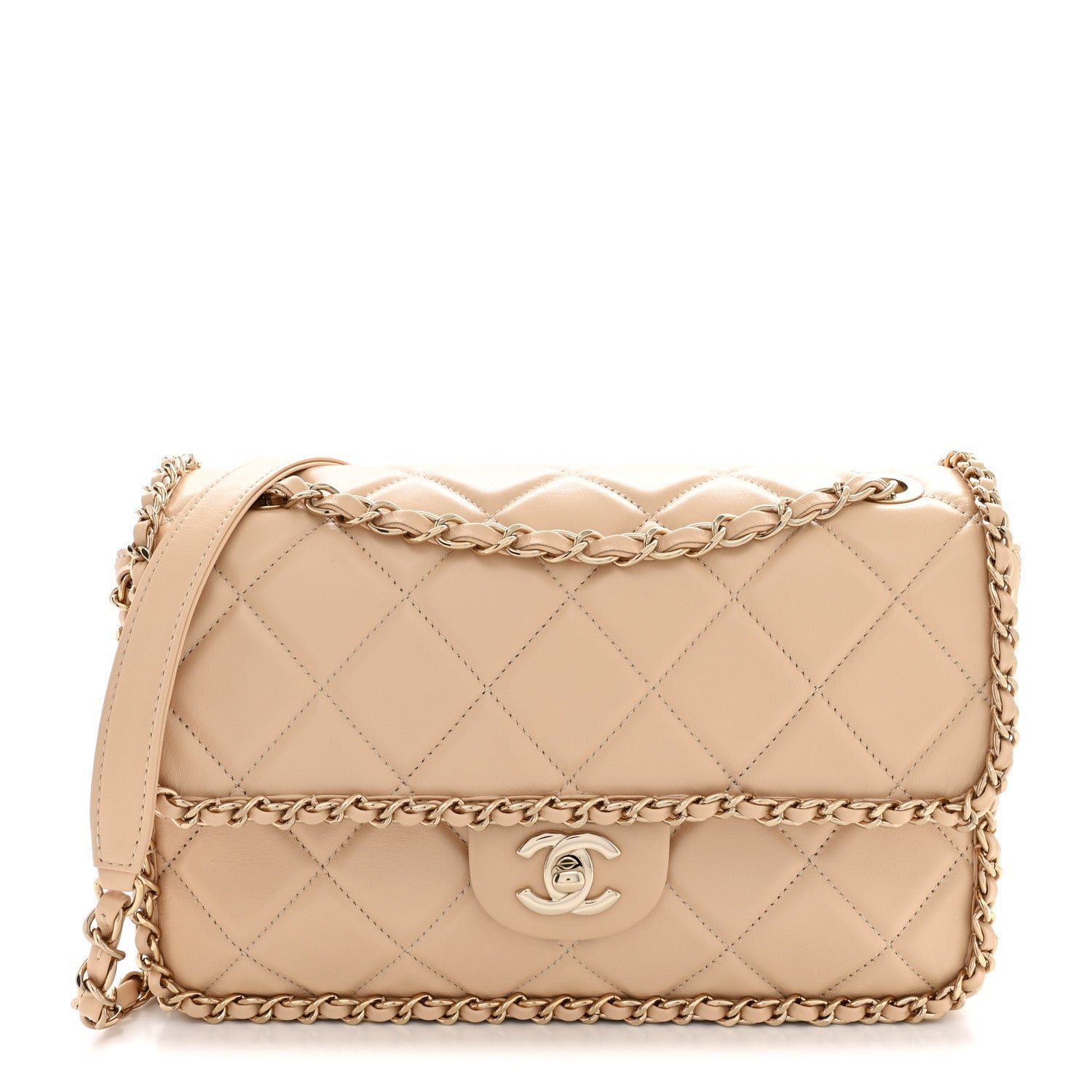 Chanel Crumpled Calfskin Medium Chain All Over Flap Beige