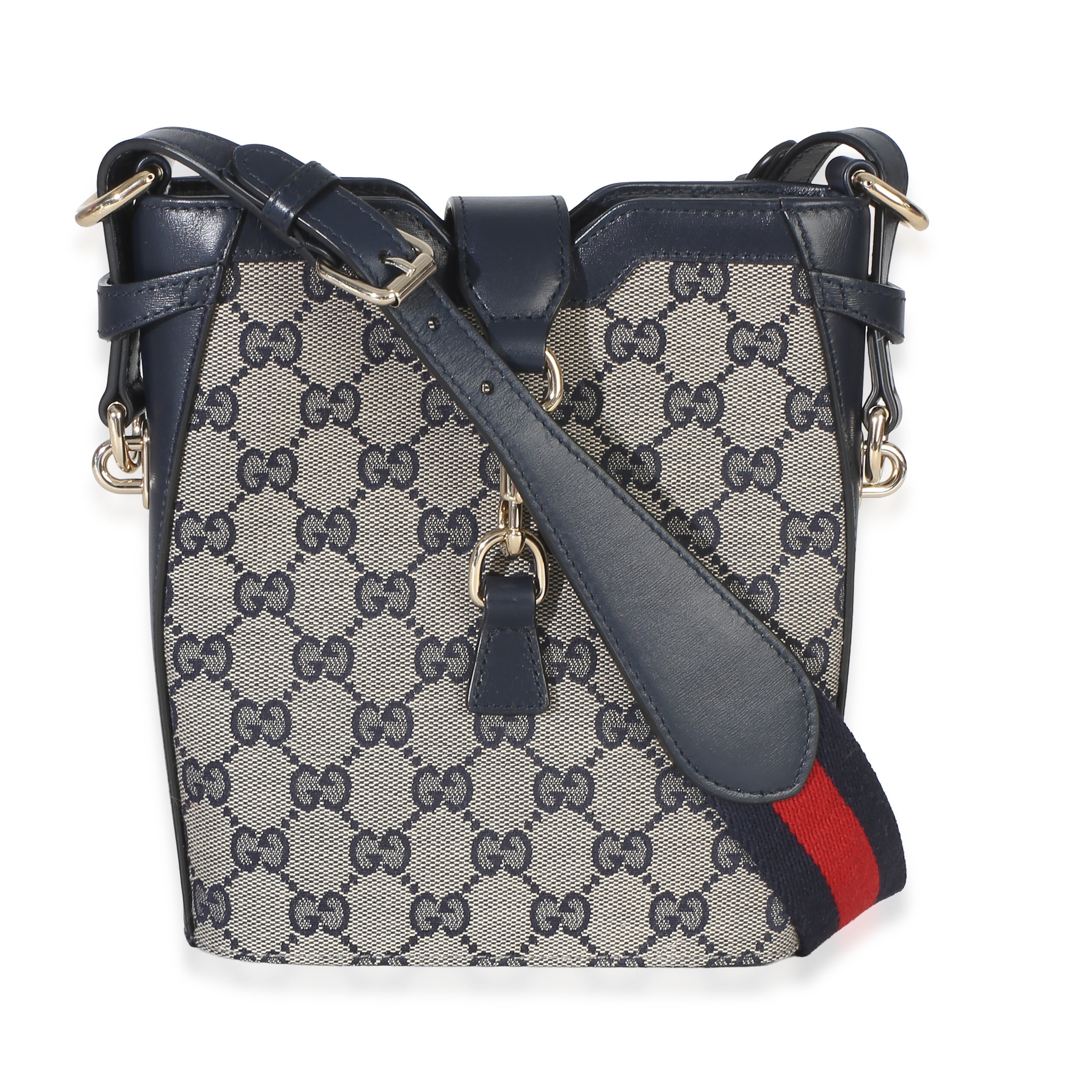 Navy Beige GG Monogram Canvas Mini Bucket Bag