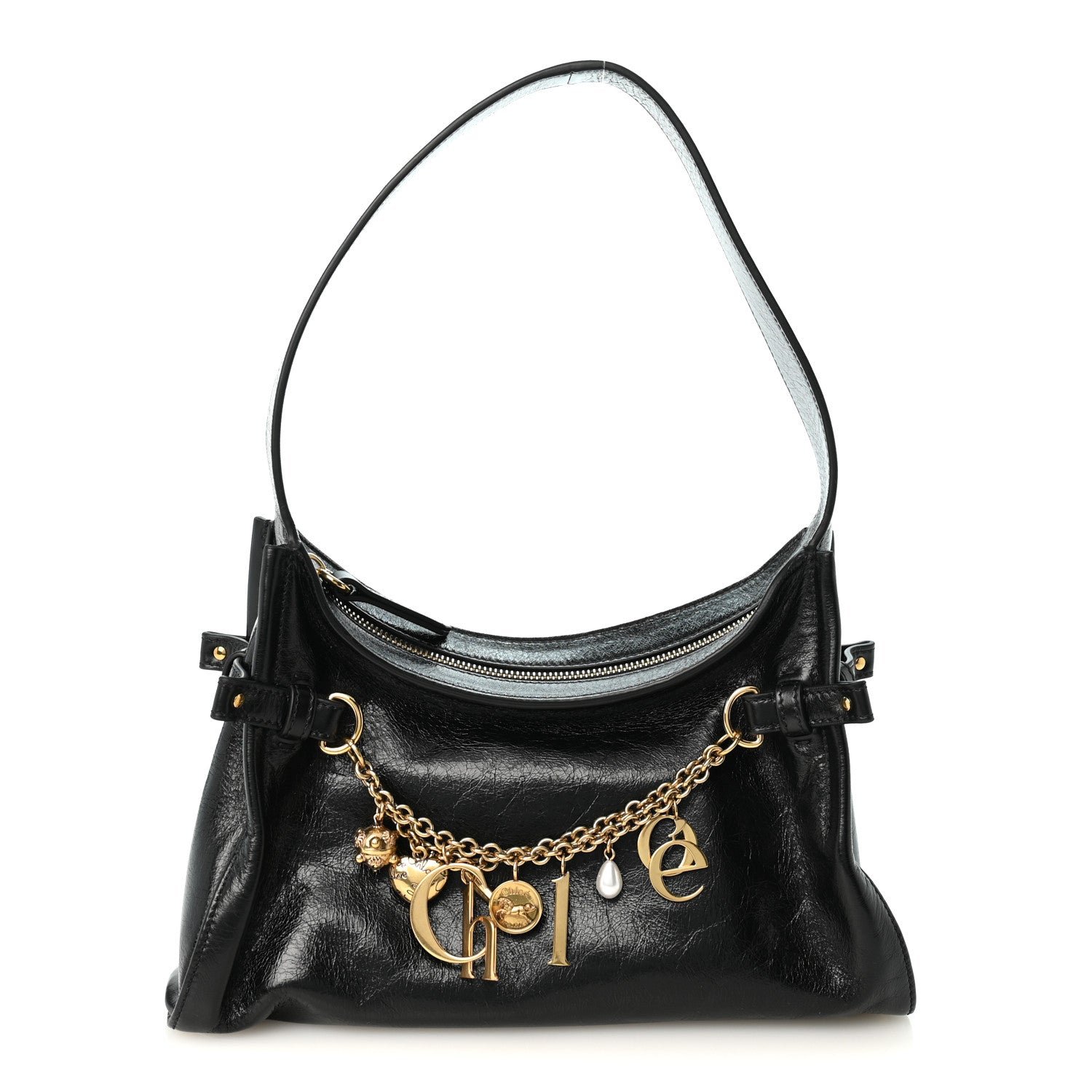 Chloe Natural Shiny Calfskin Charms Hobo Bag Black