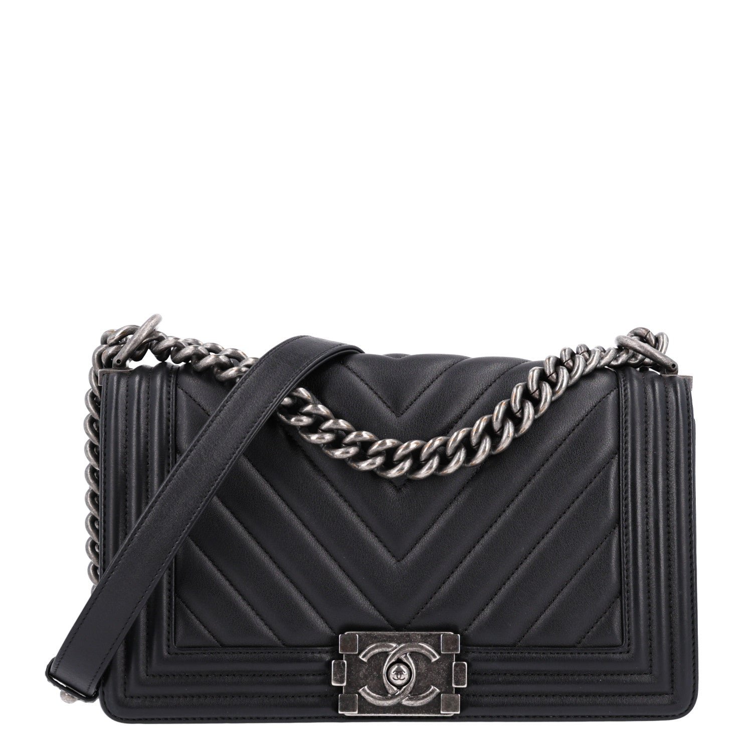Chanel Lambskin Chevron Quilted Medium Boy Flap Black