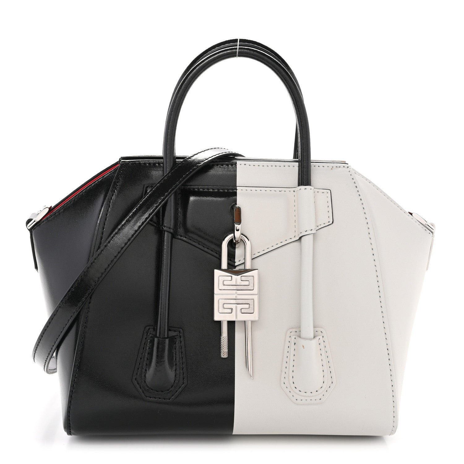 Givenchy Box Calfskin Mini Lock Antigona Shoulder Bag Black White