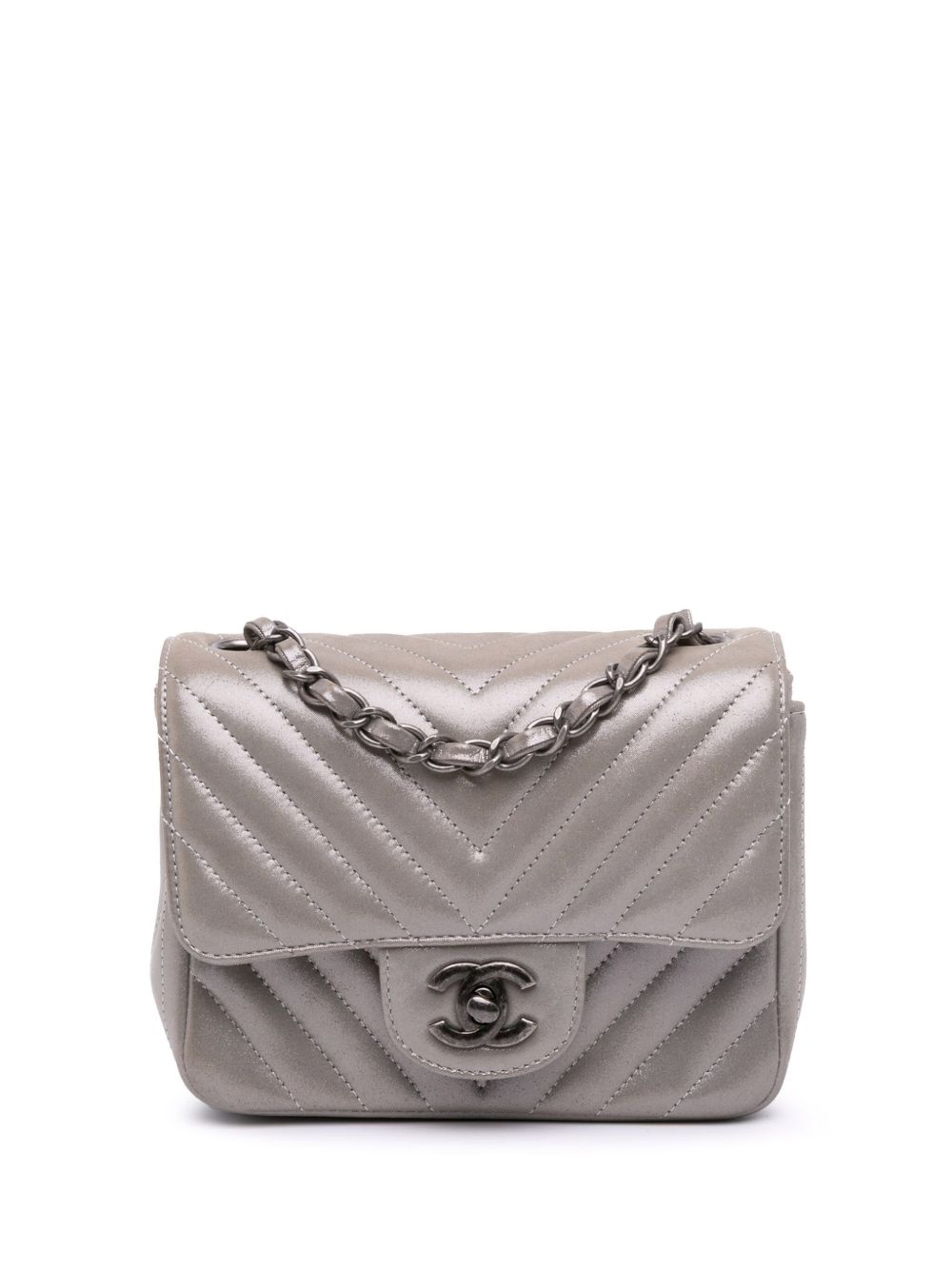 2016-2017 Mini Square Classic Chevron Iridescent Calfskin Single Flap crossbody bag