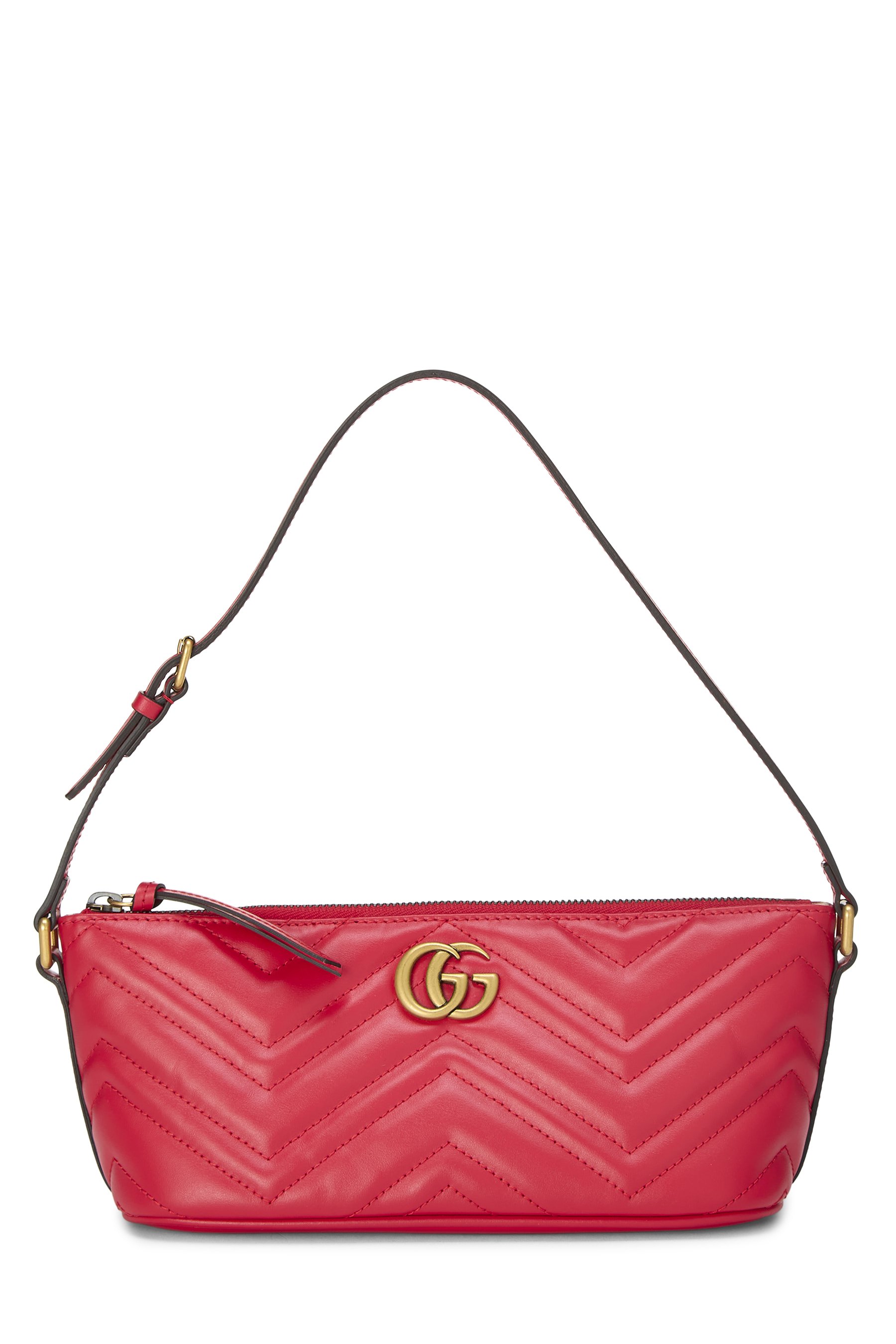 Gucci Red Leather GG Marmont Pochette Shoulder Bag Small