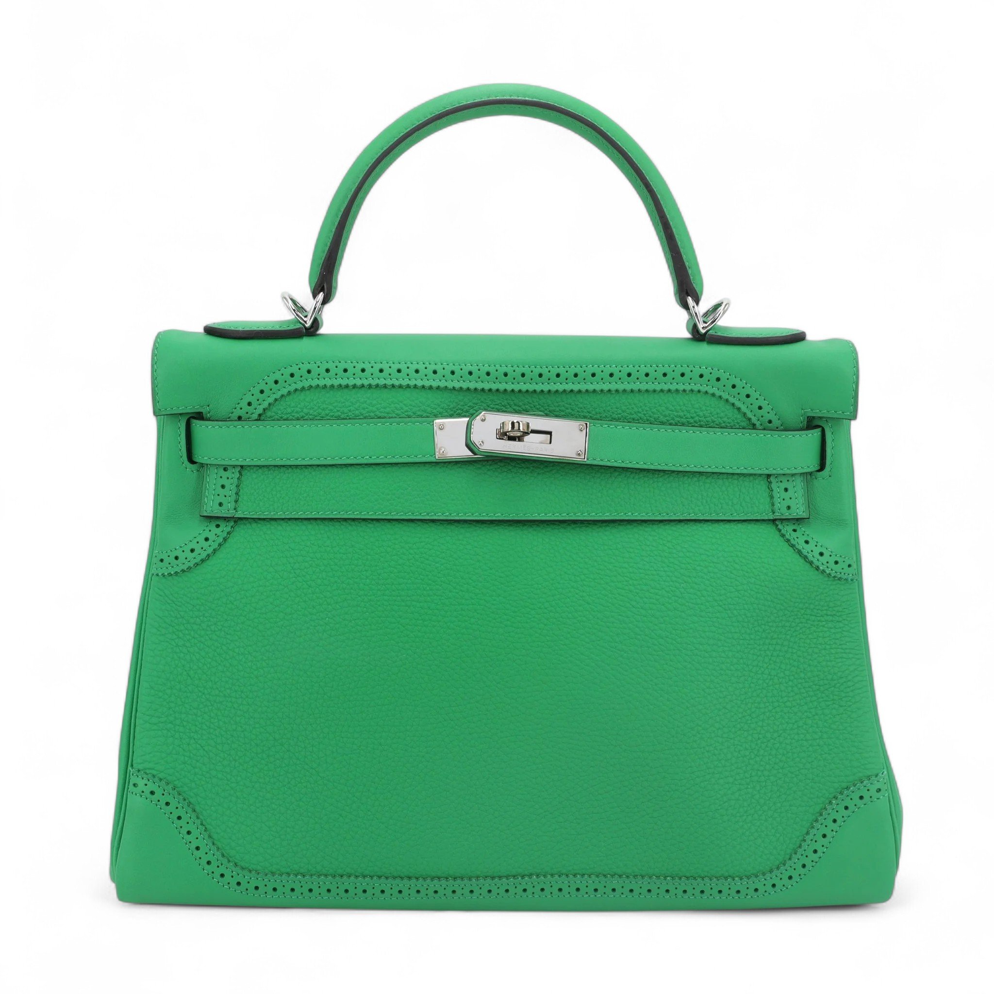 Very Good ( Rank A) HERMÈS Kelly Ghillies 32 Bamboo (1K) Togo Swift Palladium hardware R (2014)